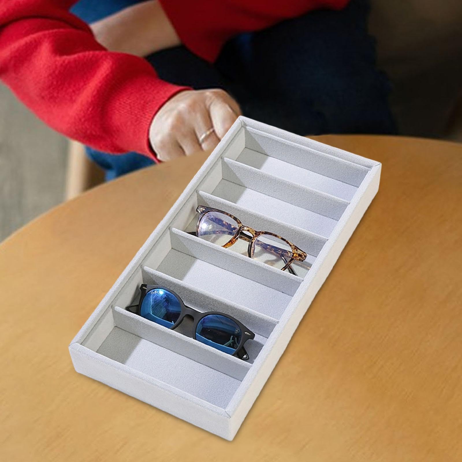 TISHITA Bandeja para Gafas Organizador de Gafas de Sol, Caja de Almacenaje de Lentes Soporte para Joyas Material Suave Resistente para Regalar Uso en Tocador, Bandeja de Almacenamiento, Gris — view 6