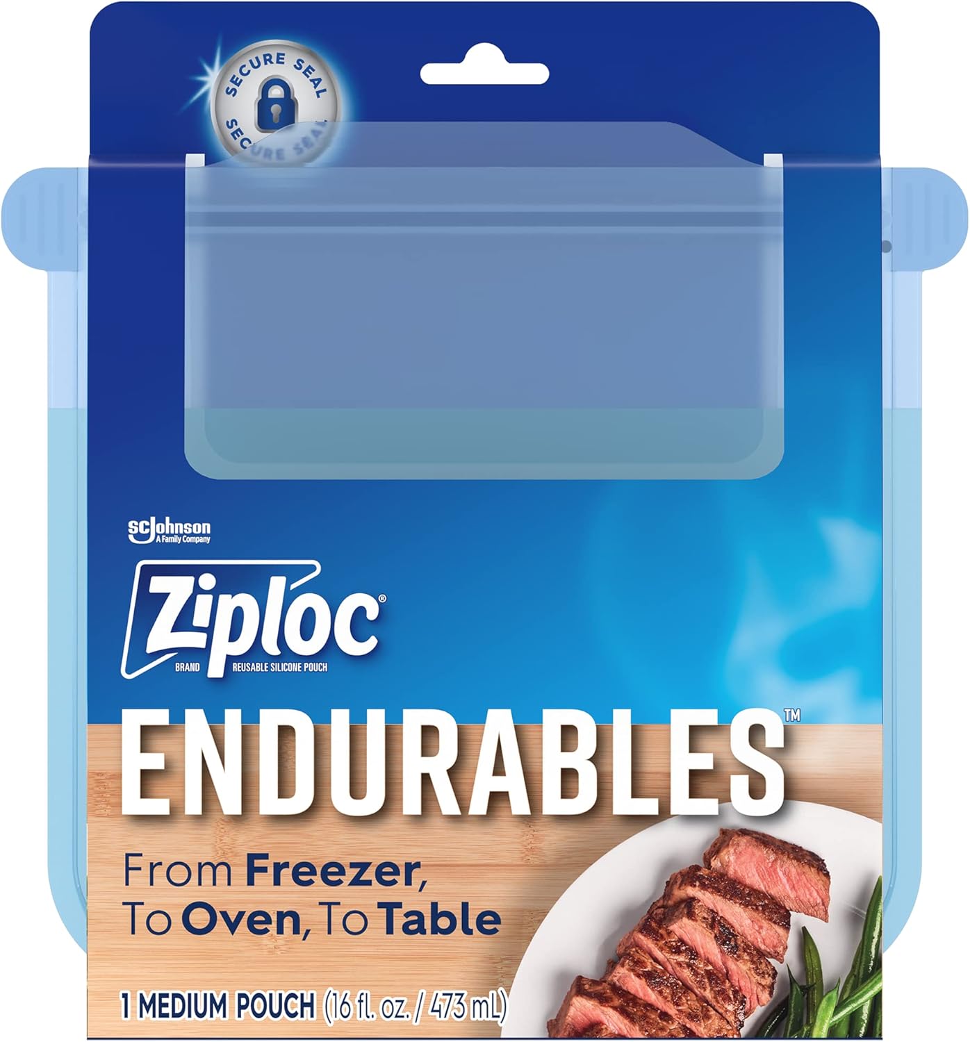 Ziploc Endurables Medium Pouch, 2 Cups, Reusable Silicone Bags and Food