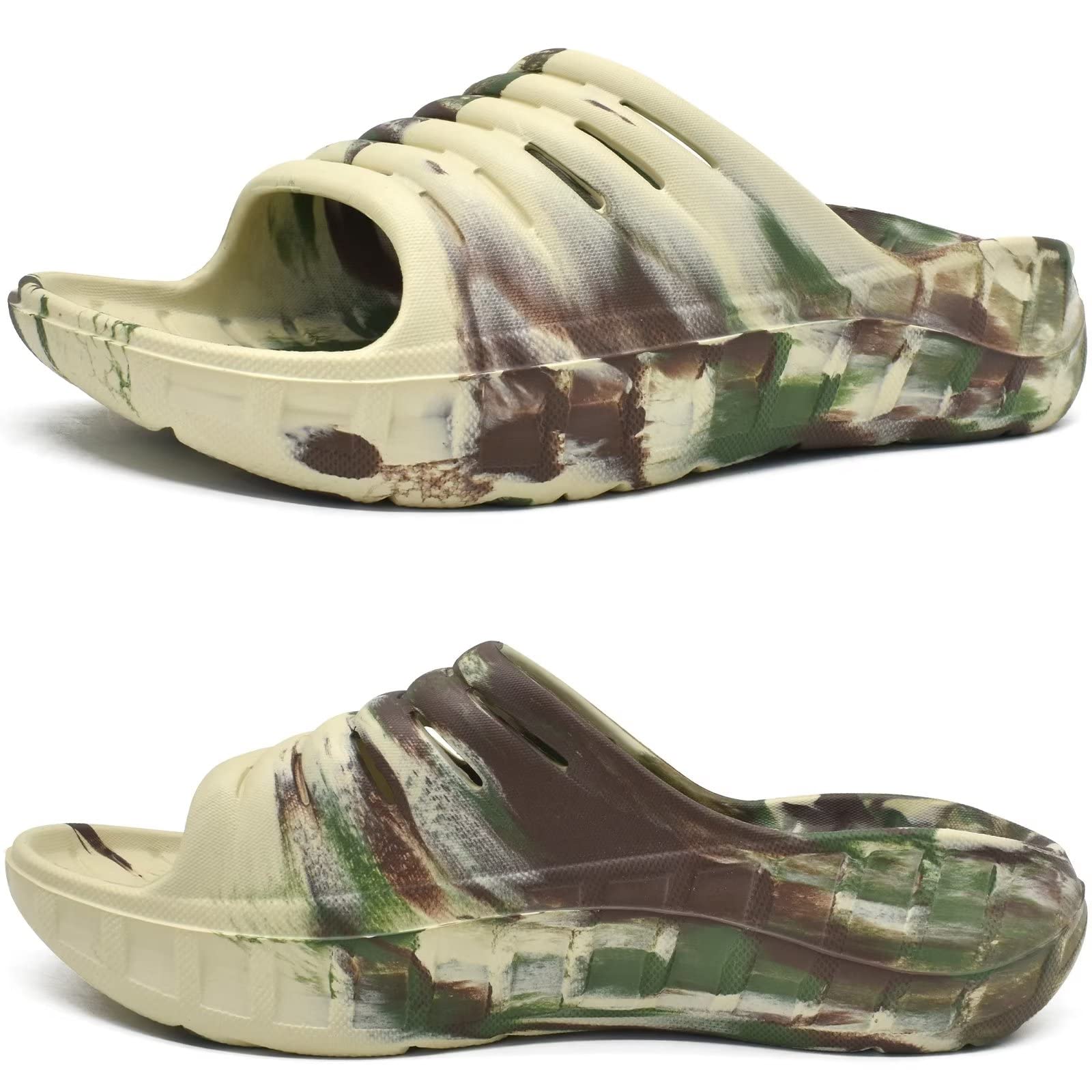 KuaiLu Mens Recovery Sandals Orthotic Thick Cushion Open Toe Sport Slides, Reduces Stress on Feet With Comfortable Plantar Fasciitis, Joints & Back Post-Exercise