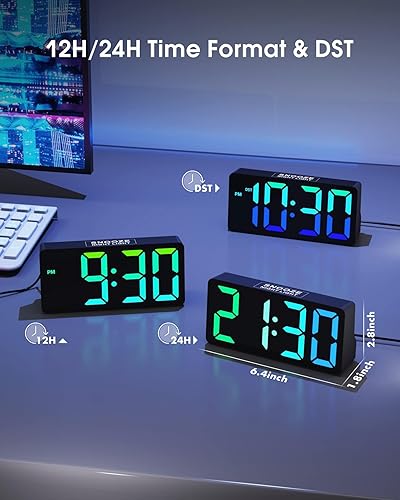 Miniatura 6 de Mesqool Reloj dinámico RGB con pantalla grande, números grandes y llamativos, reloj despertador súper fuerte para dormitorio, personas que duermen