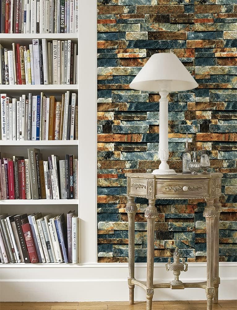 Faux Brick Wallpaper Peel and Stick Blue/Rust Red Waterproof and Removable Contact Paper Self-Adhesive for Home Decor 17.7" x 9.8ft