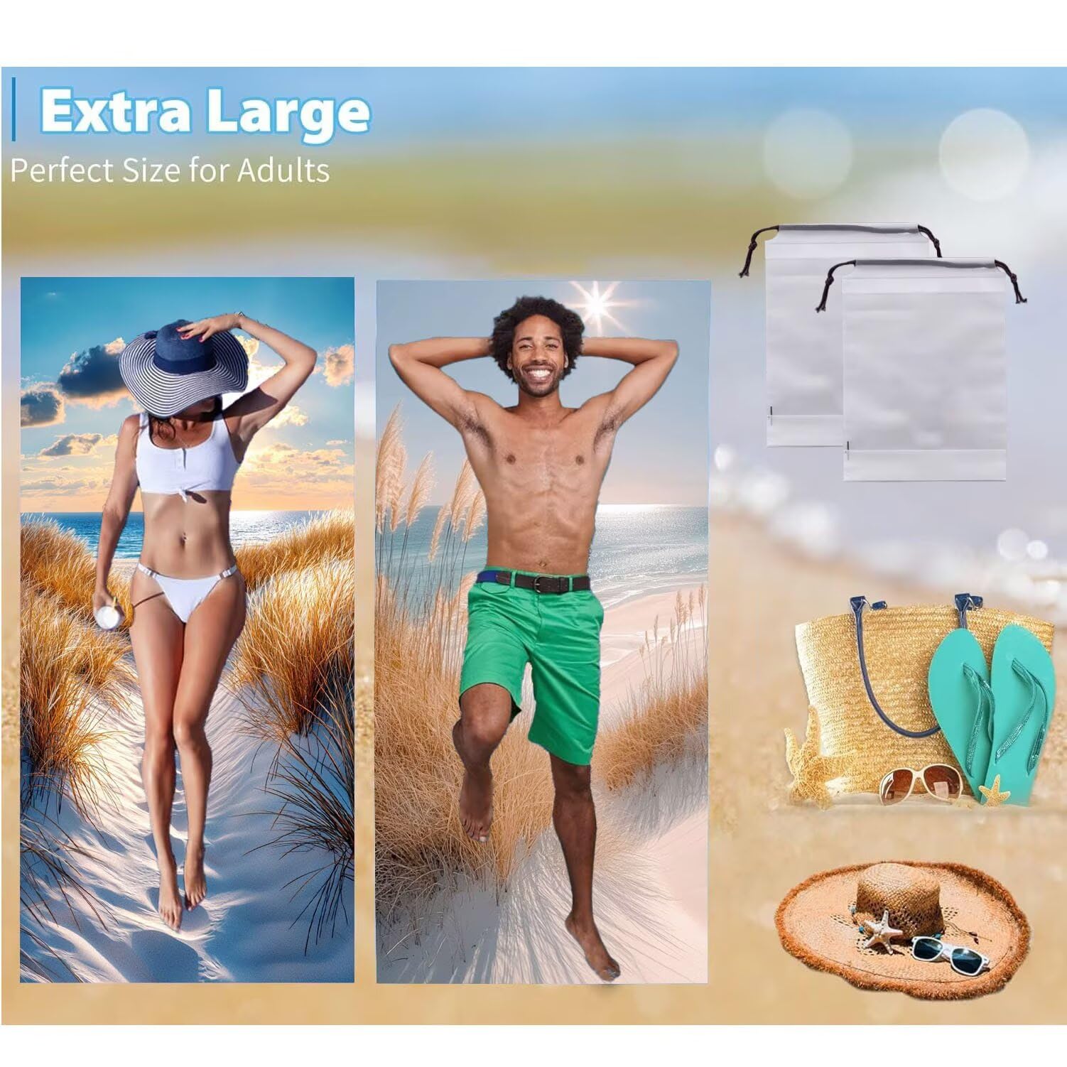 Ręcznik plażowy xxl 2 opakowanie, duży ręcznik plażowy z mikrofibry 80 x 160 cm, odporny na piasek, szybkoschnący, chłonny ręcznik kąpielowy, letni prezent dla kobiet (wydmy krajobrazowe) B-842