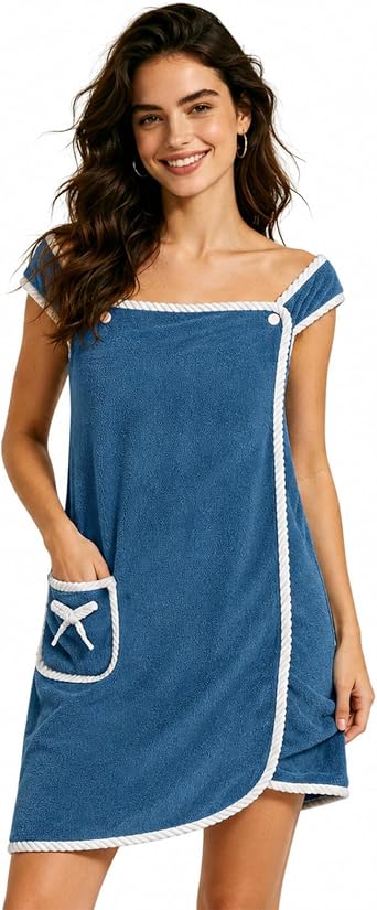 Towel Wrap for Women, Bath Robe with Pocket, Lightweight Short Robes with Closure, Quick Dry Beach Towel Dress