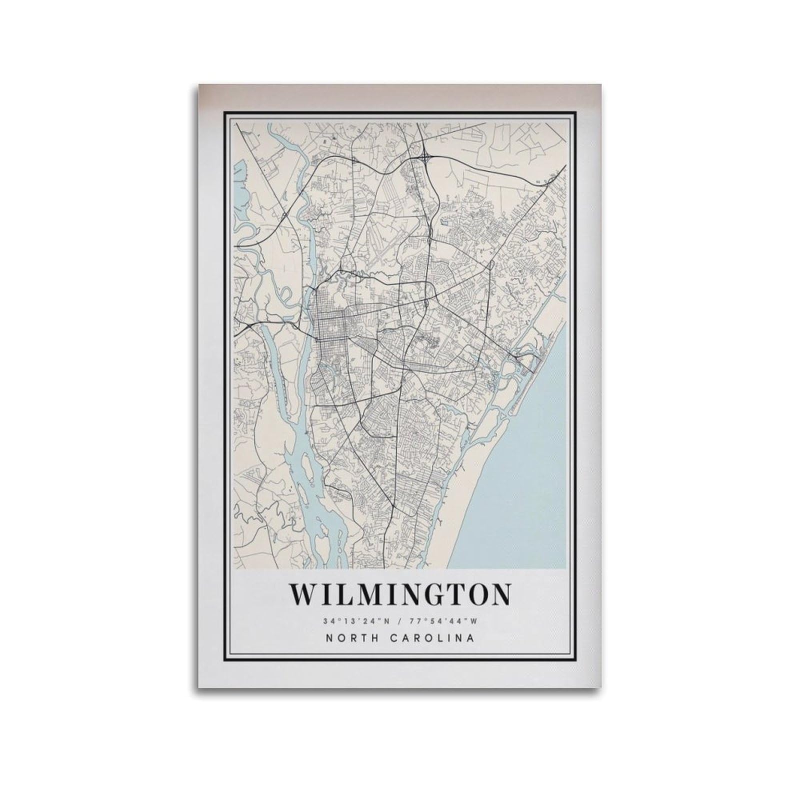 xiaoxiaoshen Wilmington NC Map Canvas Poster Wall Art Prints Room Aesthetic Murals Bedroom And Living Decorations 20x30inch(50x75cm)