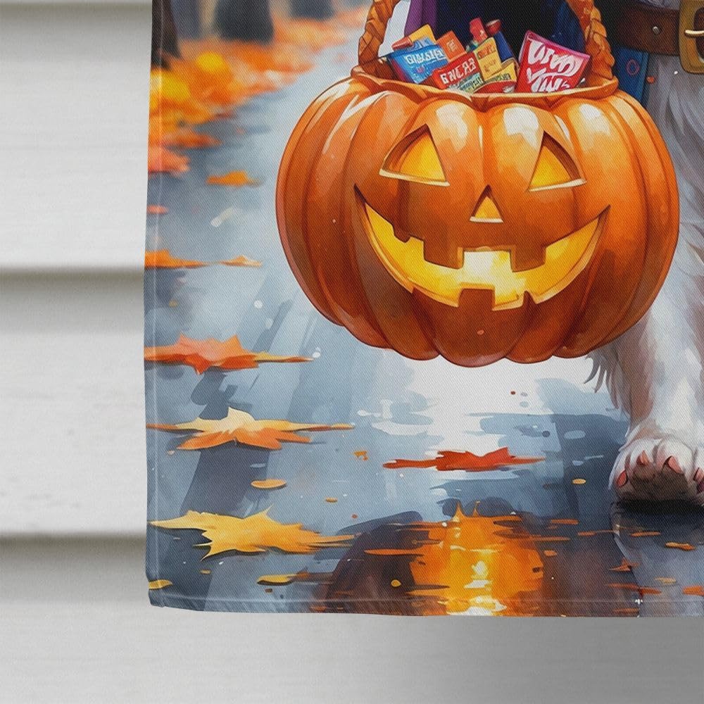 Caroline's Treasures American Eskimo Halloween Trick or Treat House Flag Large Porch Sleeve Pole Decorative Outside Yard Banner Artwork Wall Hanging, Polyester, House Size, Multicolor