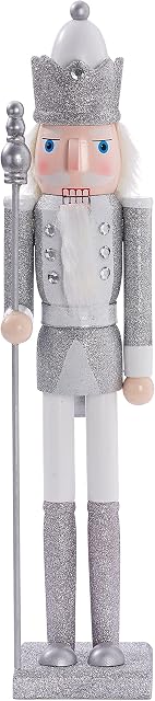 THE TWIDDLERS - Large Christmas Nutcracker Soldier in Silver White Festive Colour, 50cm - Premium Wooden Figure with Moveable Parts Classic Traditional Xmas Tree Ornament Party Decorations