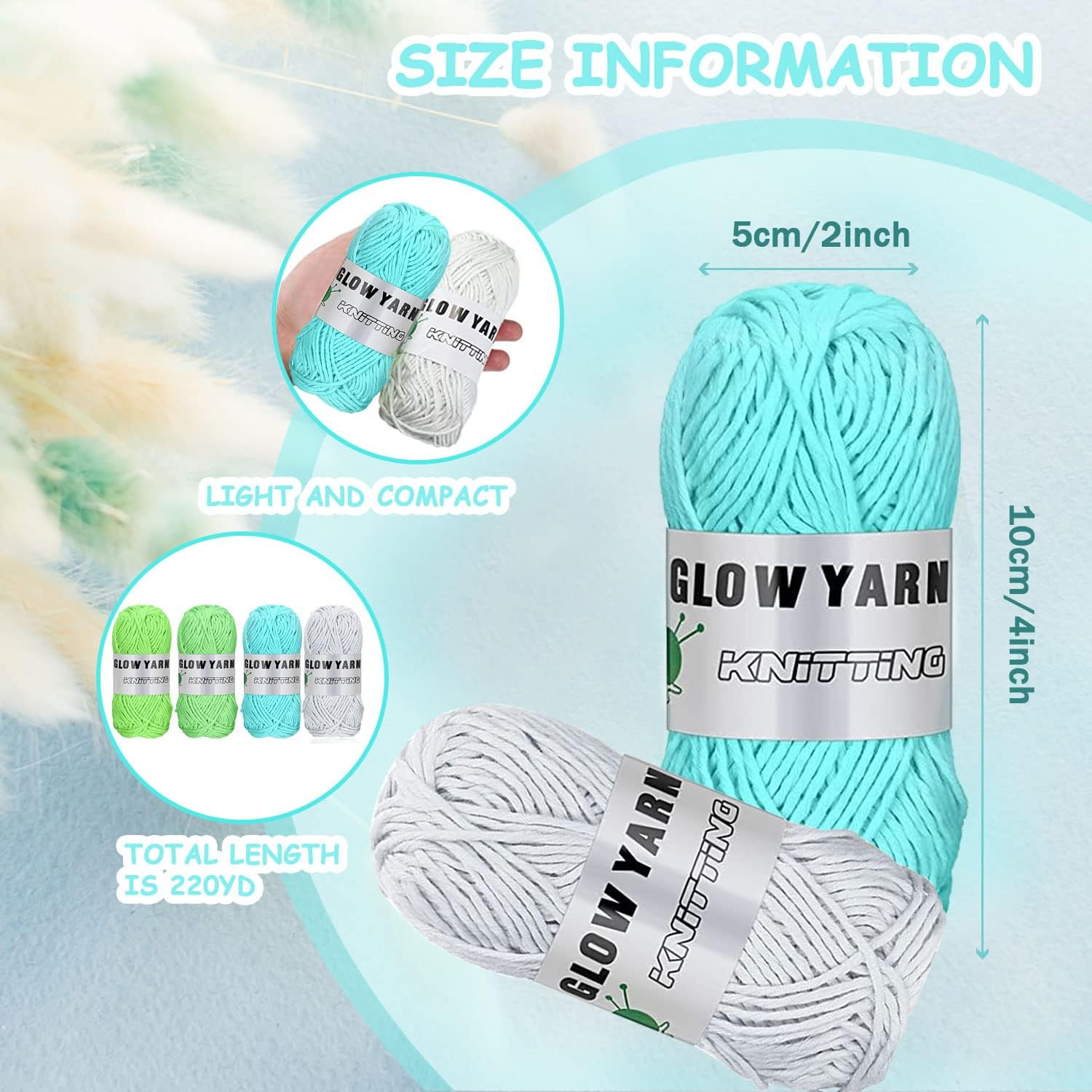 4 Pcs Glow in The Dark Yarn(Each 55yd),DIY Glow Yarn for Knitting Luminous Yarn for Crocheting Sewing Supplies for Crocheting for DIY Arts Crafts & Sewing Beginners (Green) - Image 3