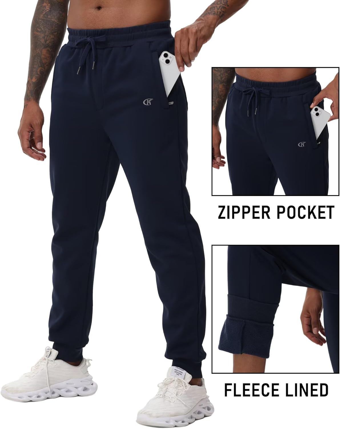 QPNGRP Men's Winter Fleece Lined Stretch Sweat Pants Zipper Pocket - Image 2