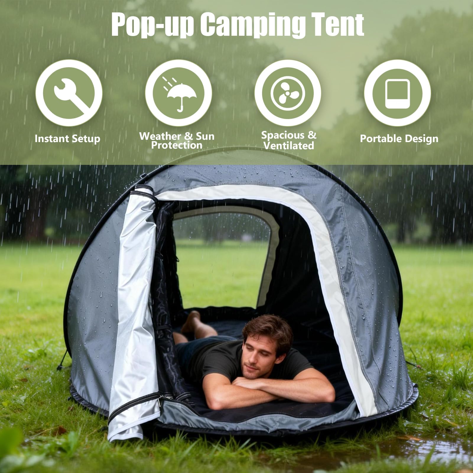 Gugxiom Pop-up namiot kempingowy, 1-osobowy wodoodporny namiot rozkładany, namiot zewnętrzny, konstrukcja z podwójnymi drzwiami, na kemping, wędrówki, podróże