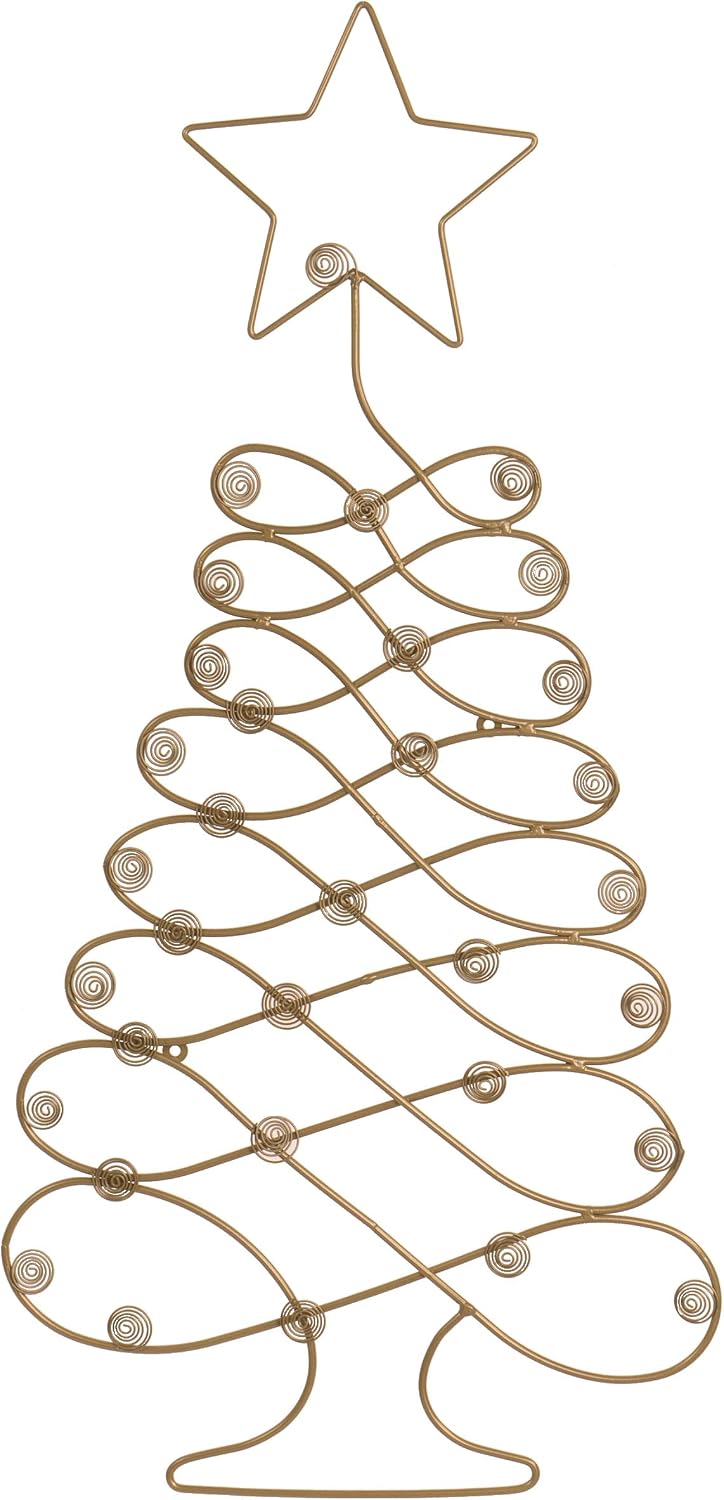 Red Co. Christmas Tree Card Holder Wall Mounted Decorative Rack in Old Gold Finish - 34" H