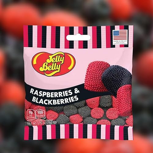 Miniatura 2 de Needzo Bolsas de bocadillos de gomitas de Jelly Bean Frambuesas y moras para llevar, caramelos masticables de tamaño bocado, caramelos de goma con