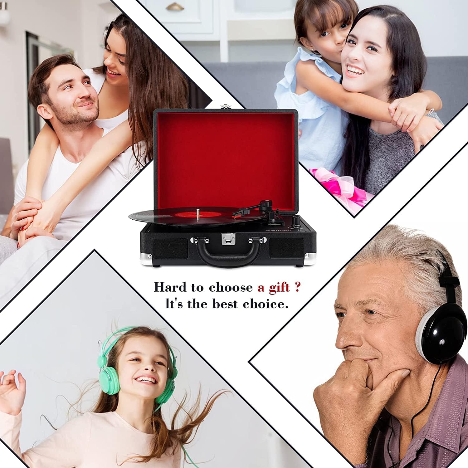 Big Sale DIGITNOW Turntable Record Player 3speeds with Built-in Stereo Speakers, Supports USB / RCA Output / Headphone Jack / MP3 / Mobile Phones Music Playback,Suitcase Design(Black)