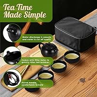 Vista 3 de Flexzion Juego de té chino japonés vintage kungfu gongfu tetera portátil de viaje, cafetera de cerámica de porcelana, 4 tazas de té, bandeja de té