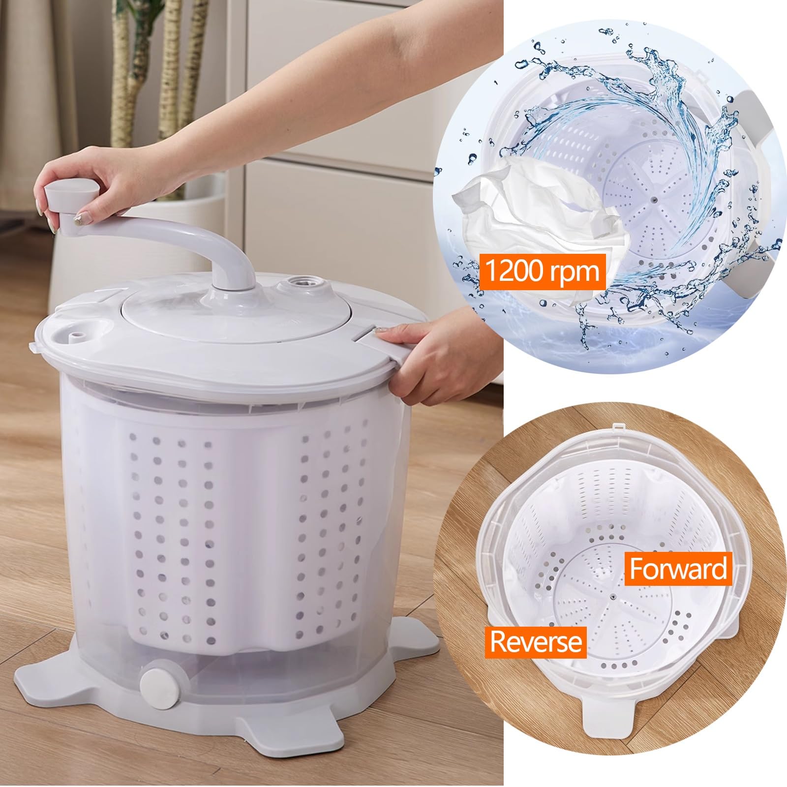 Manuelle Waschmaschine Ohne Strom, Tragbare Rotationswaschmaschine, Nicht Elektrischer Desktop-Dehydrator, Sehr Gut Geeignet für Reisen Camping Schlafsaal Elektro-Großgeräte