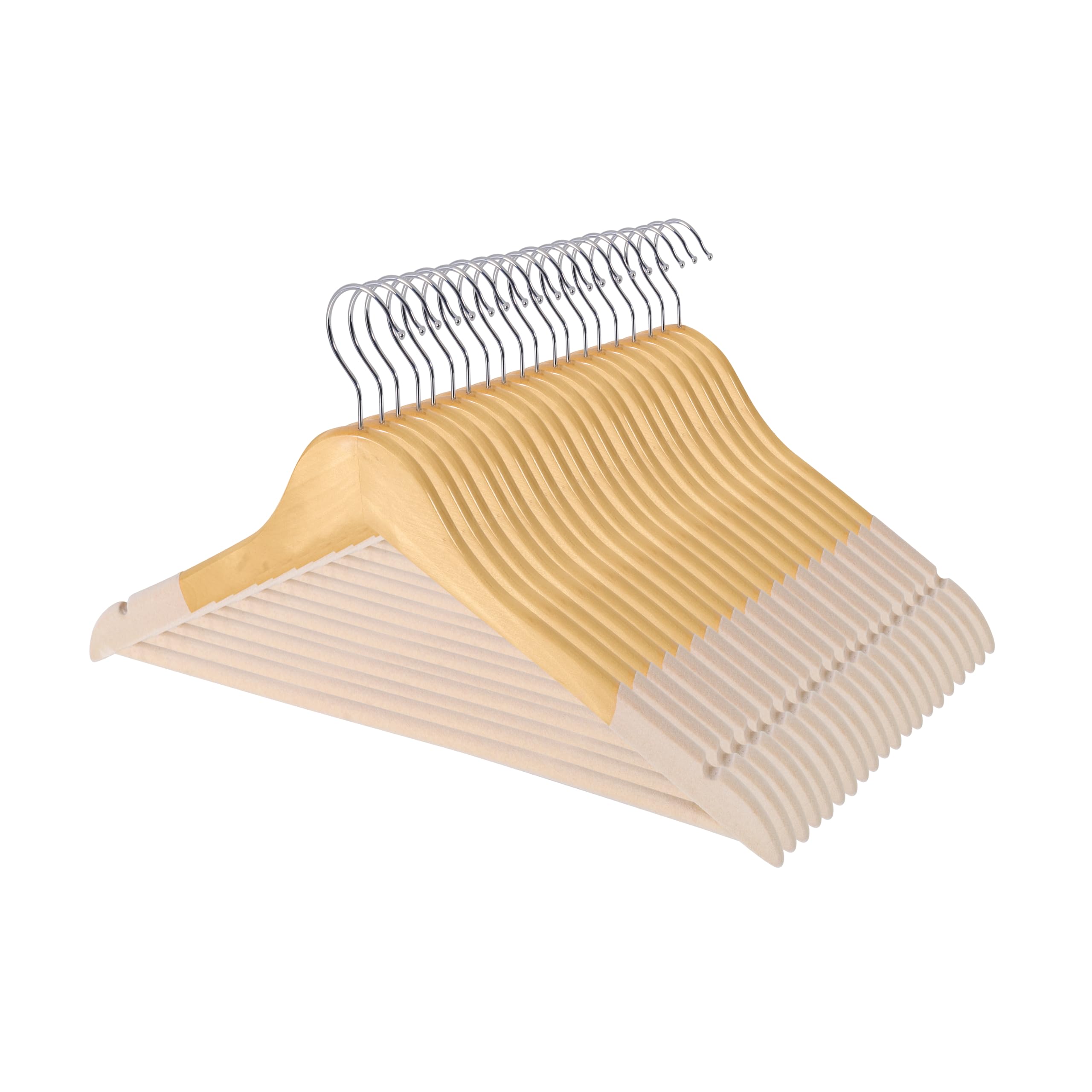 Grucce in legno di alta qualità, antiscivolo, in velluto, confezione da 20 grucce in legno, resistenti per abiti, cappotti, giacche e pantaloni, colore beige