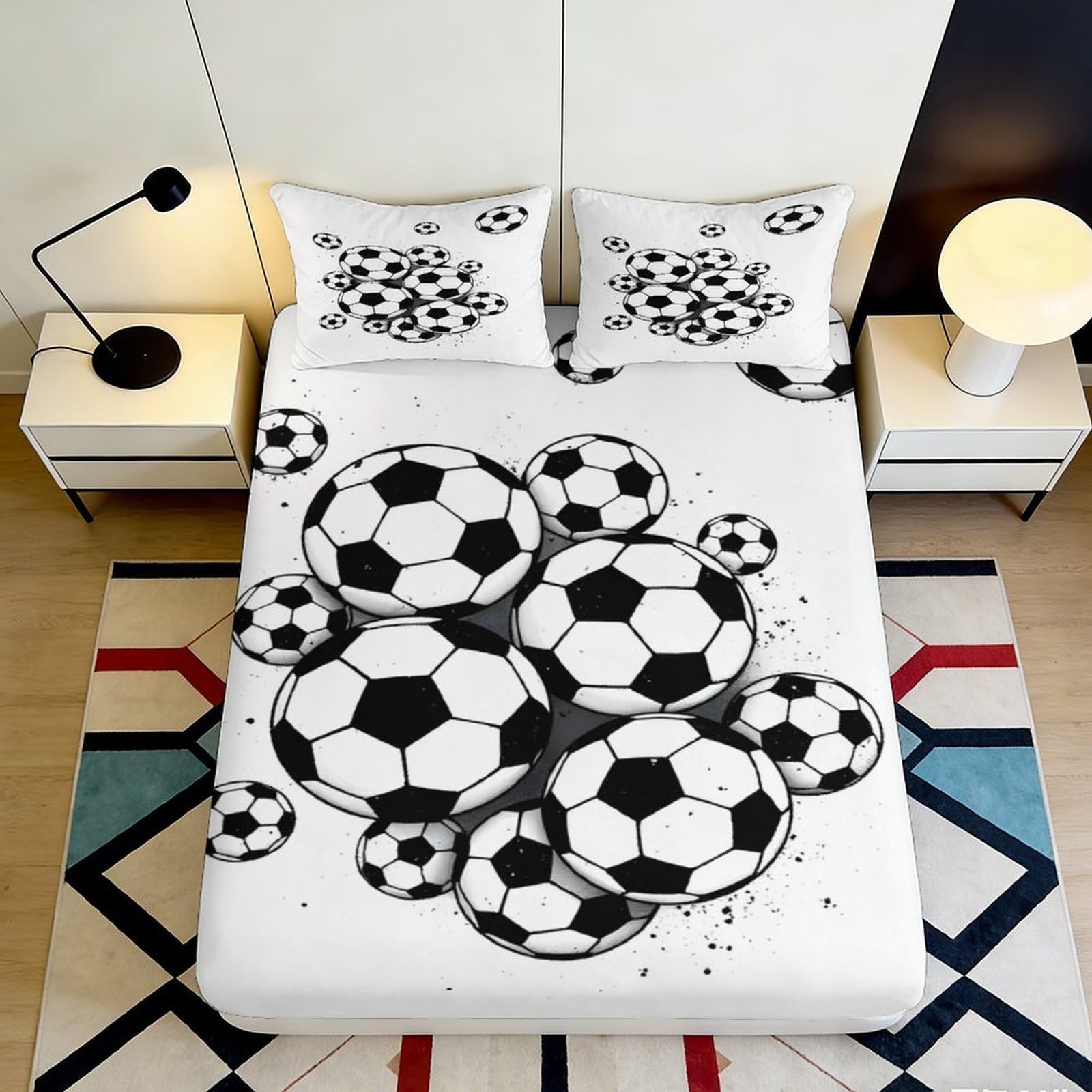 Soccer Pattern 3D Printed Fitted Sheet Microfiber Deep Pocket for Bedroom Non-Slip Football Mattress Fitted Cover 140x200x25cm