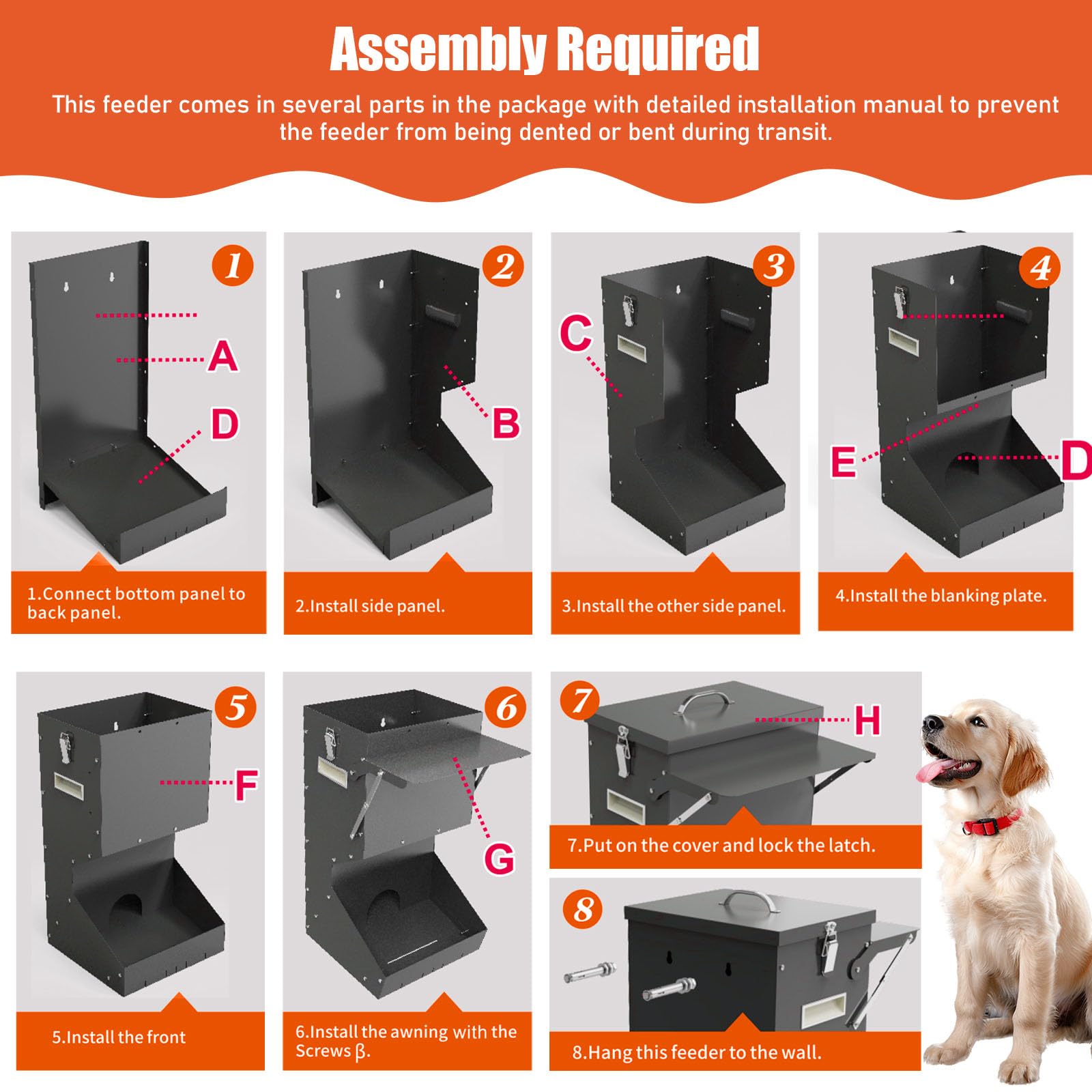 Comedero automático para perros de raza grande, 25 libras | Dispensador de comida para perros de metal galvanizado para perros, pollos y animales de granja