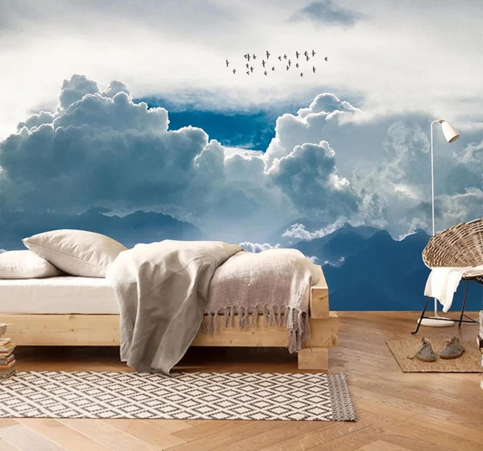 Xlming 400Cm×280Cm(B×H) Ink Wash Sky Clouds Birds In Flight Landscape 3D Wallpaper Luxury Home Dining Decor Paste Sofa Living Room The Wall For Bedroom Mural-400Cm×280Cm