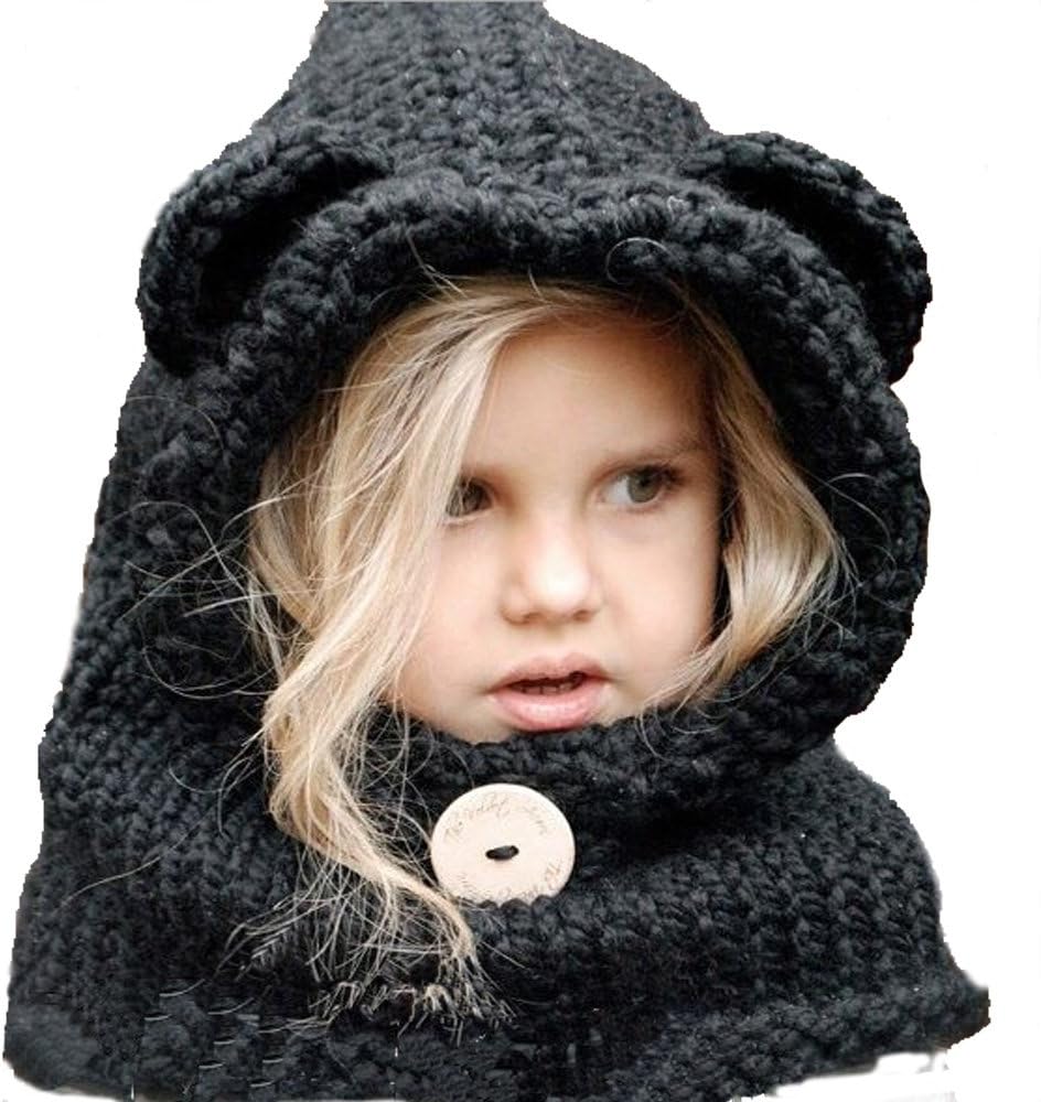 Baby Girls Boys Winter Hat Scarf Earflap Hood Scarves Caps (Black Panda 2-8year Old)