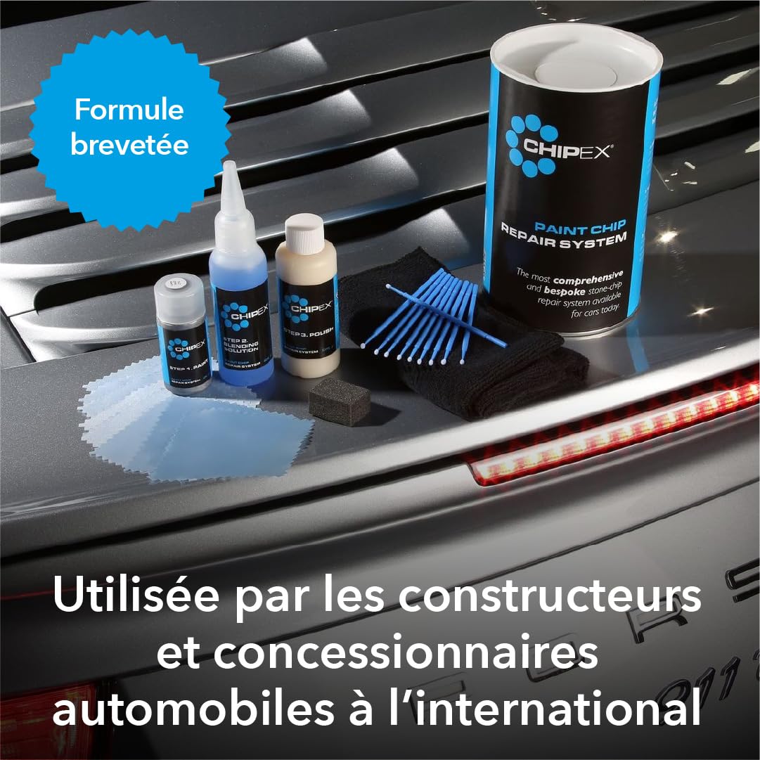 Chipex Kit de retouche Kit de réparation de rayures, peinture automobile mélangée selon le code couleur pour tous les modèles – Correspondance exacte garantie – Version Pro (grand format)