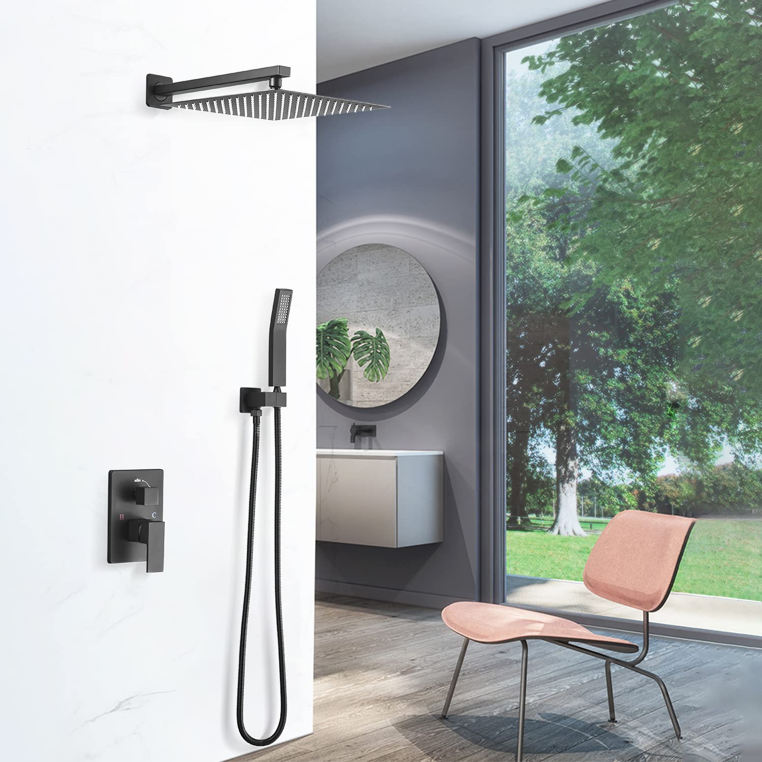 Shower Faucet Set Complete/Matte Black Shower Systems with 10" Rain Shower and Handheld Sprayer/Shower Kit with Rough-in Valve and Trim By Beati Faucet