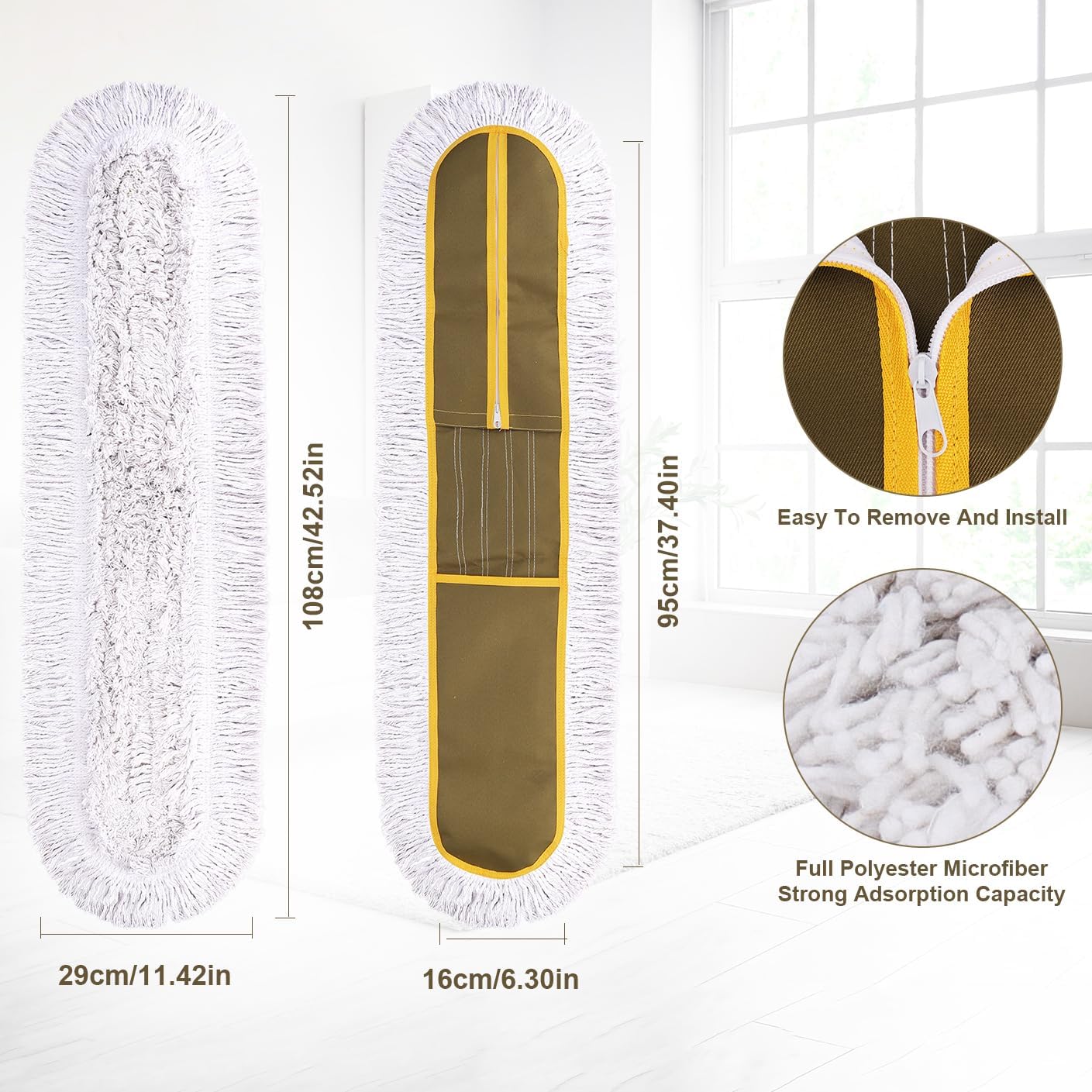 36 Inch Commercial Dust Mop Head: Replacement Industrial Heavy Duty Floor Duster Mop Head for Hotel Gym Household Cleaning Supplies for Hardwood, Tiles, Marble Floors (Green - 34 Inch, 3 Pack)