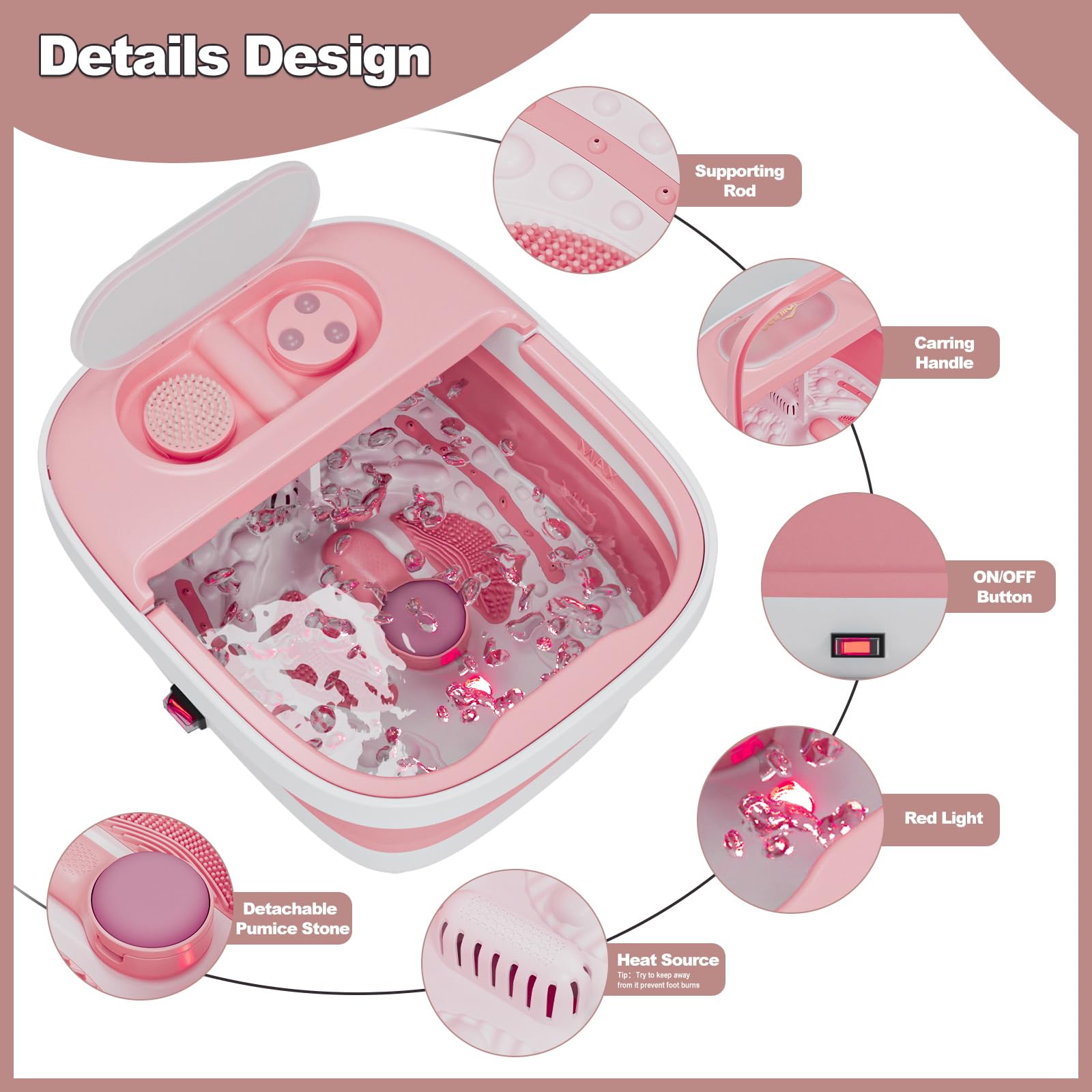 Beinilai Masseur de bain spa pliable avec chauffage, télécommande