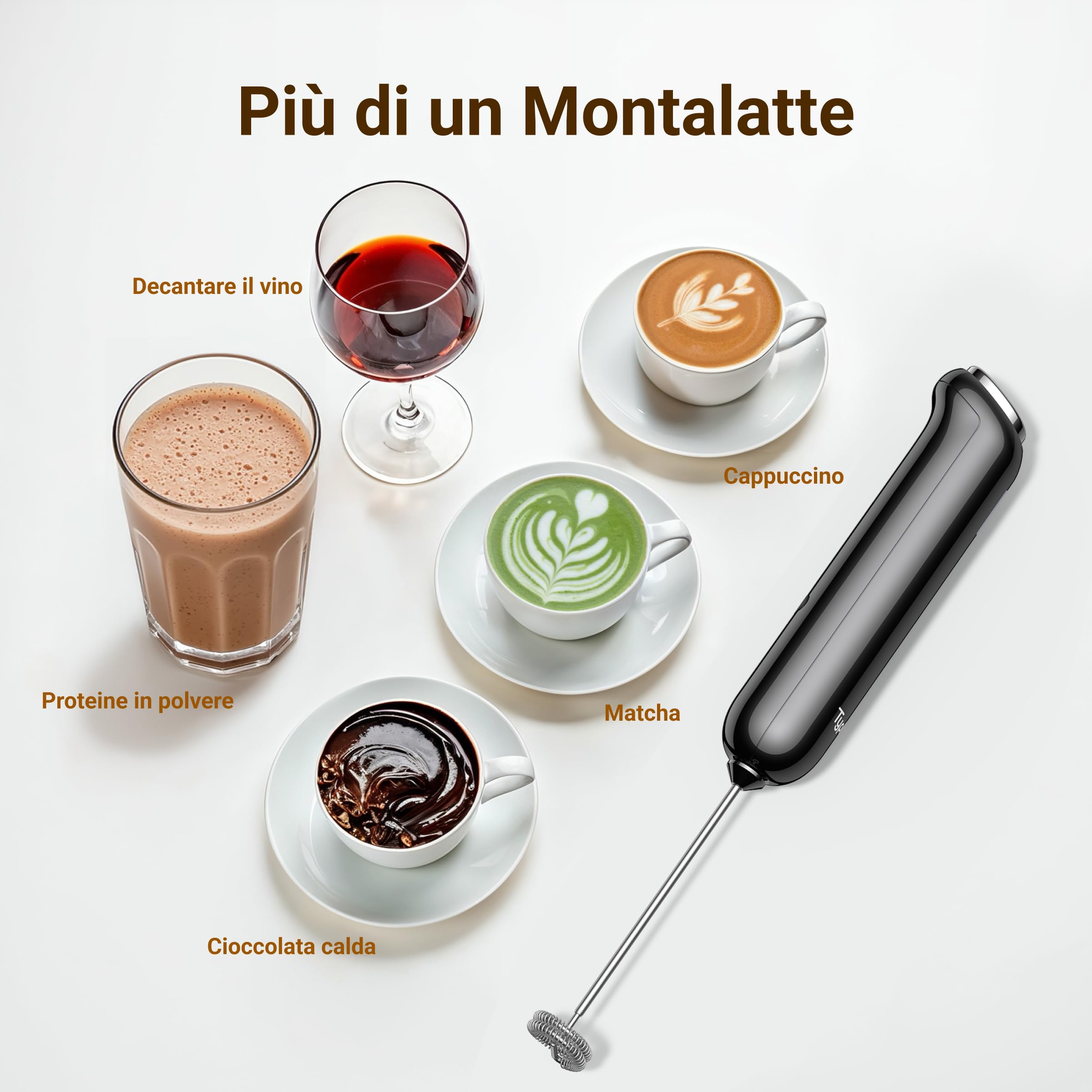 Typhur InstaWhisk Montalatte Elettrico Portatile, Velocità Variabile 1600-10000 RPM, 3 Fruste Removibili, Ricarica USB-C, Frullino per Cappuccino, Latte Macchiato, Cioccolata Calda, Bevande Vegetali