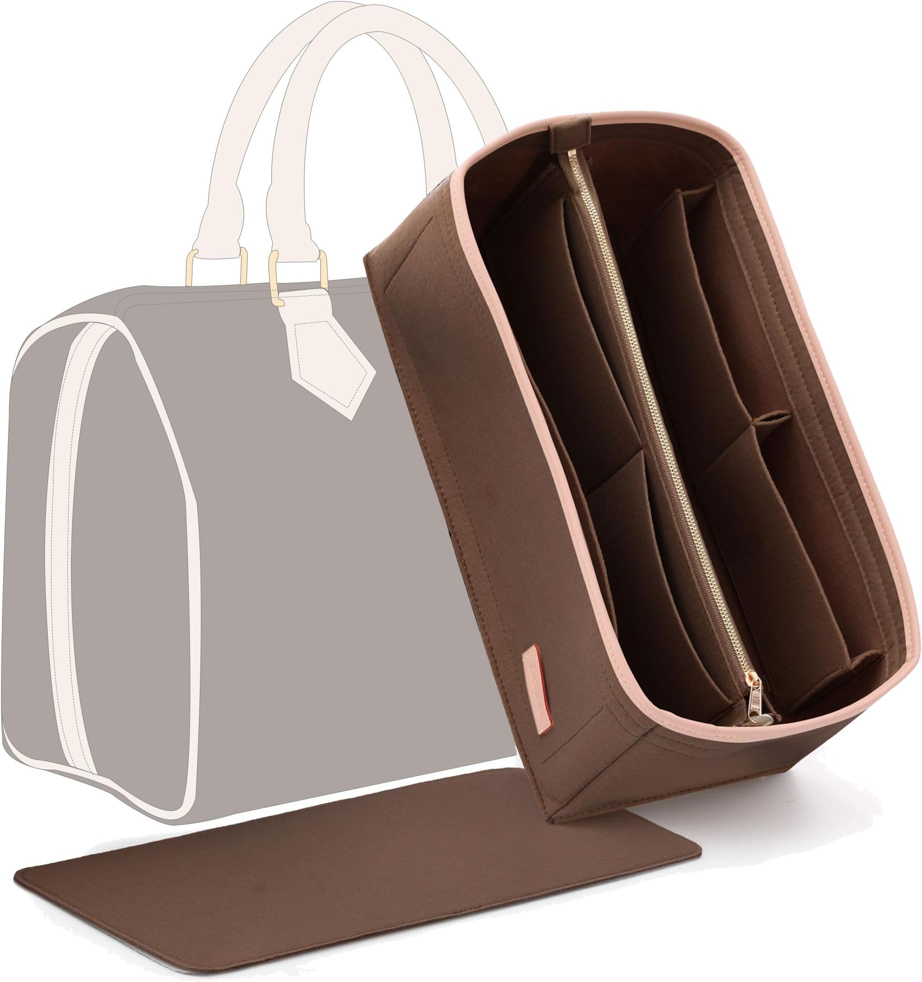 KESOIL Purse Organizer Insert for Handbags, Fit Speedy 25 Neverfull Felt Tote Insert with Base Shaper Zipper Bag in Bag