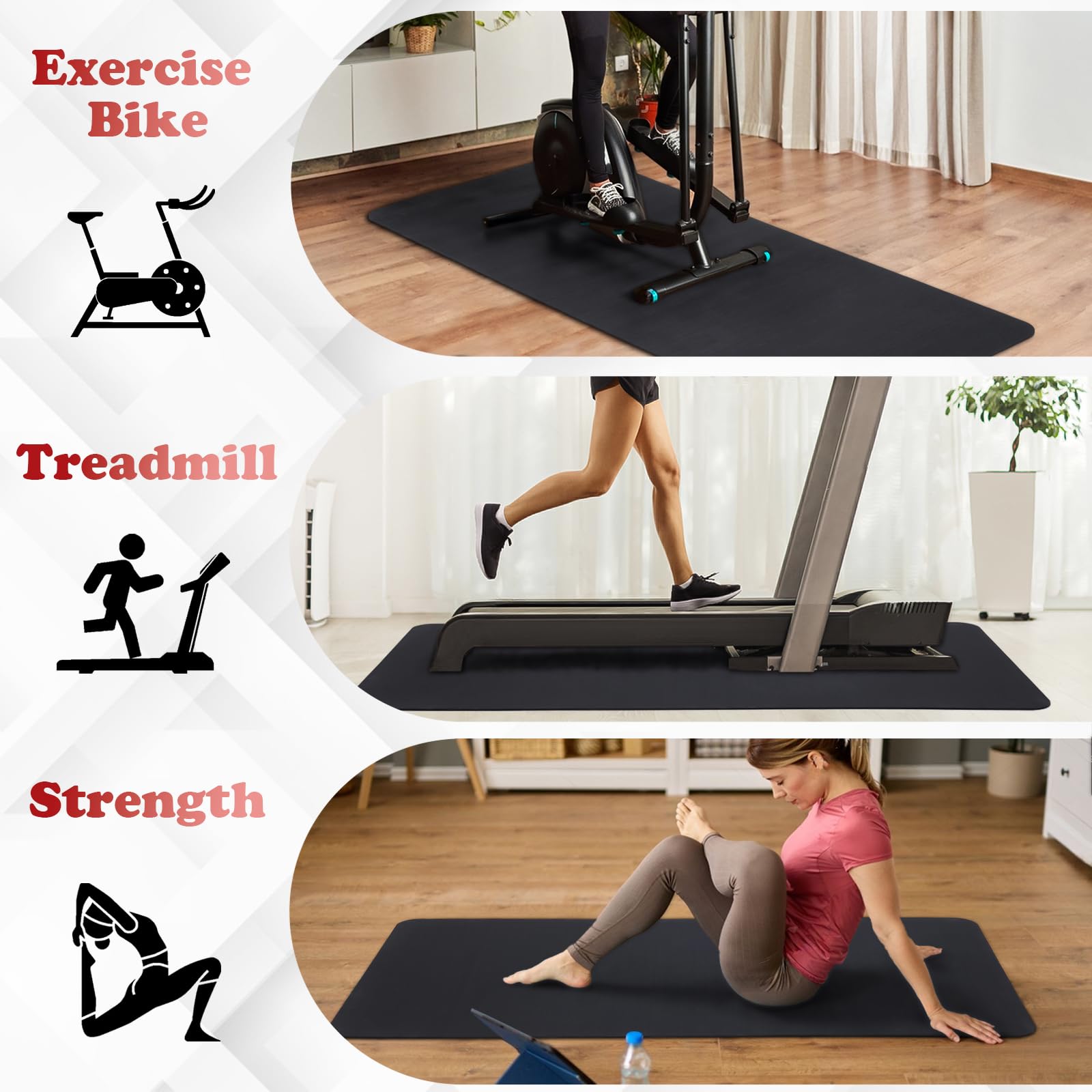 Tappetino per tapis roulant per pavimenti in legno duro – Tappetino in gomma riciclata al 100% per pavimenti in casa e palestra, tappetini durevoli per allenamento fitness, tappetino da