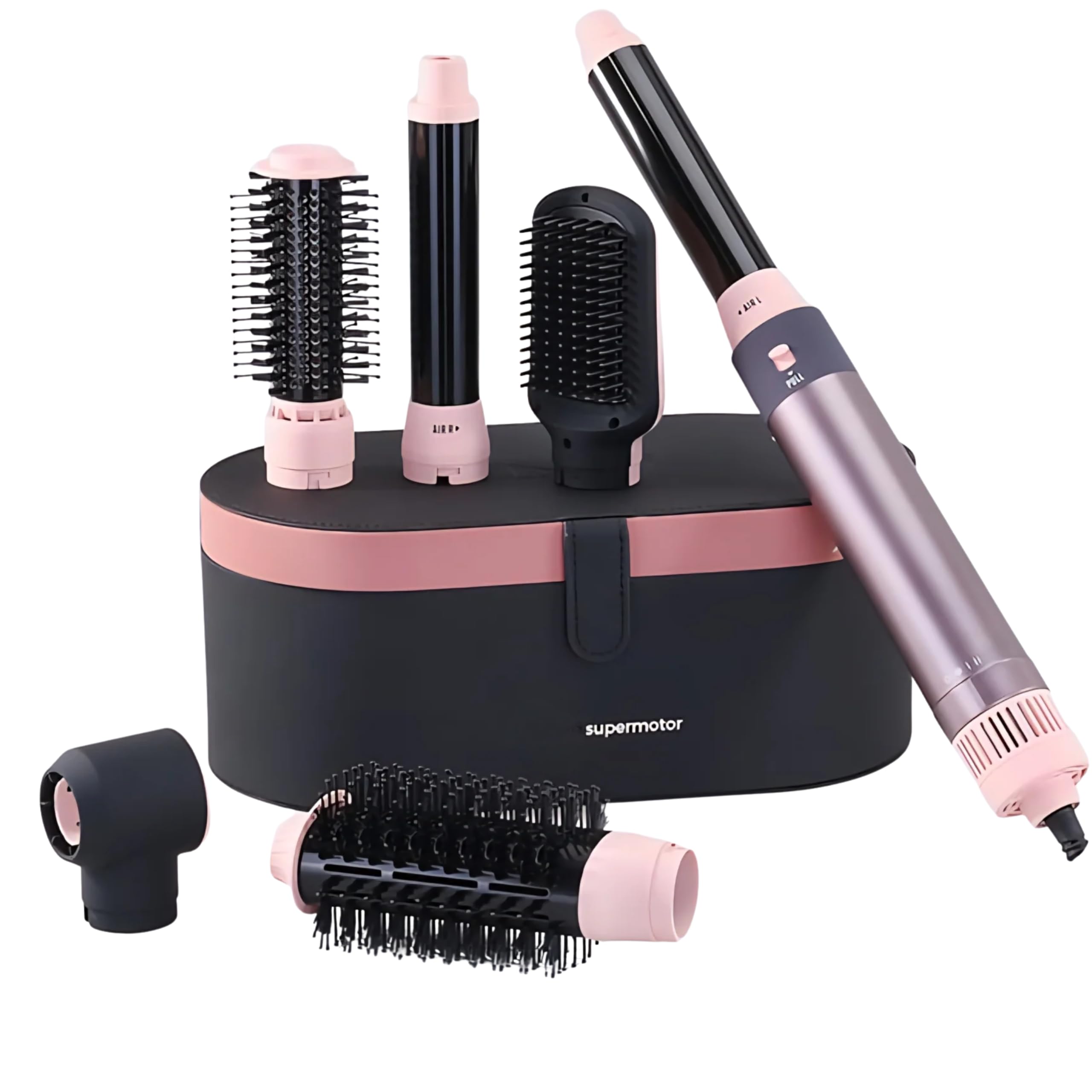 Enzo 6 in 1 Multi-Functional Hair Styler Set | EN-4133 Hair Straightener, Hot Volumizing Brush, Automatic Airwarp Rotating Curler Temp 50°C to 110°C | 1500W DC Super Motor (Black)