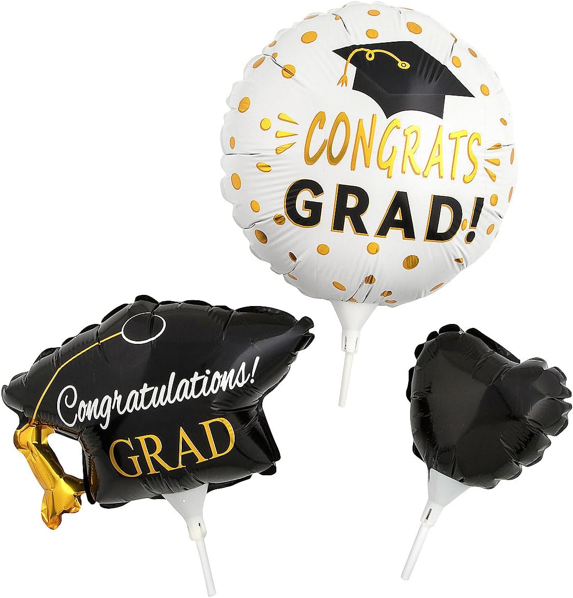 Fun Express 8 1/2" x 15" Graduation Party Mylar Stick Balloons Assortment - 3 Pieces