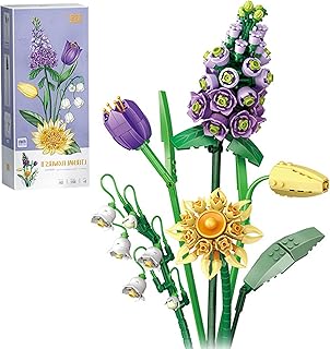 MEIEST Mini Building Blocks Flower Bouquet Set,Creative DIY Unique Decoration Home,Artificial Flowers Botanical Collection Construction Building Bricks Toy for Kids Adult (Violet)