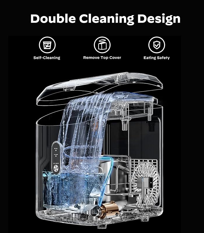 Nugget Ice Maker Countertop, Silonn Chewable Pellet Ice Machine with Self-Cleaning Function, 36lbs/24H Portable Ice Makers for Home Kitchen Office, Black image 4