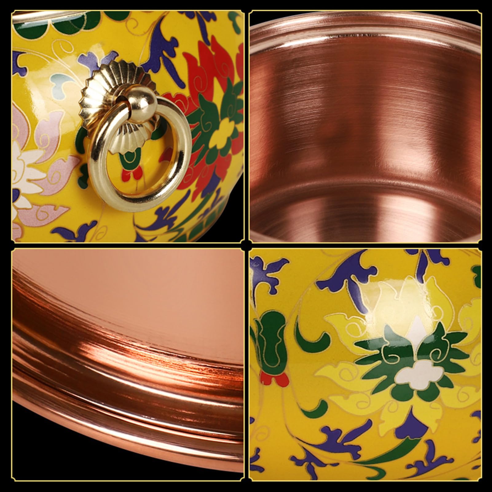 Ceramiczny garnek do duszenia, Małe miedziane rondle, chińskie, indukcyjne, gorące, gęste, młotkowane, garnki do gotowania zup, nieprzywierające(Yellow)