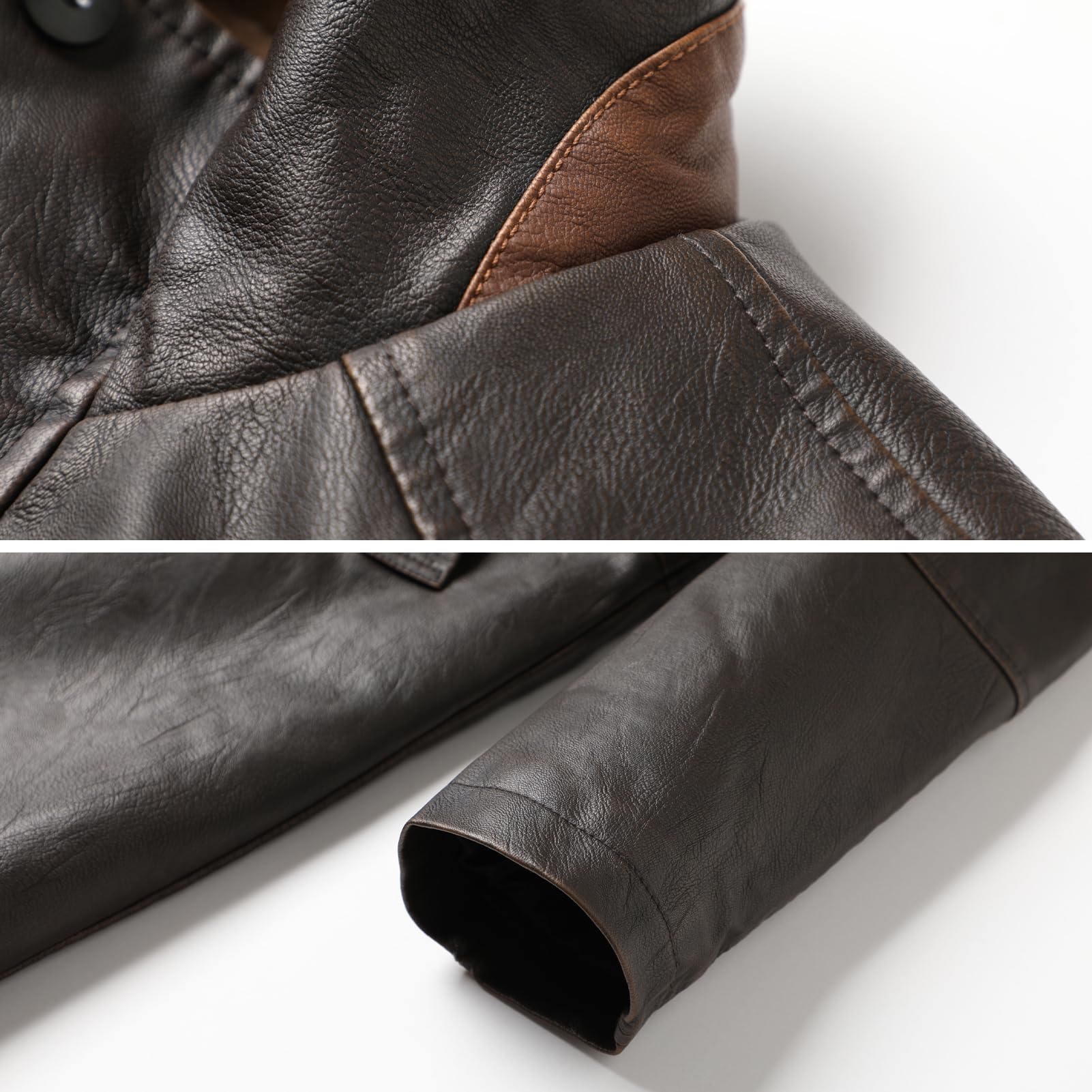 Cazadora Cuero Hombre, Talla Grande de Solapa Cazadora Cuero Invierno Larga Cálido Chaqueta Cuero Chaqueta Polipiel con Guantes de Cuero