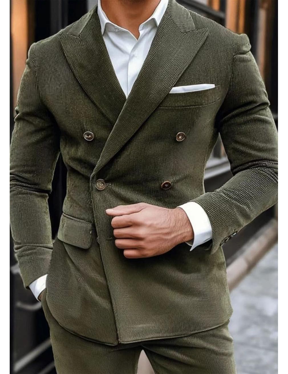 Giacca casual da uomo in velluto a coste doppiopetto con risvolto a punta, slim fit, cappotto sportivo formale