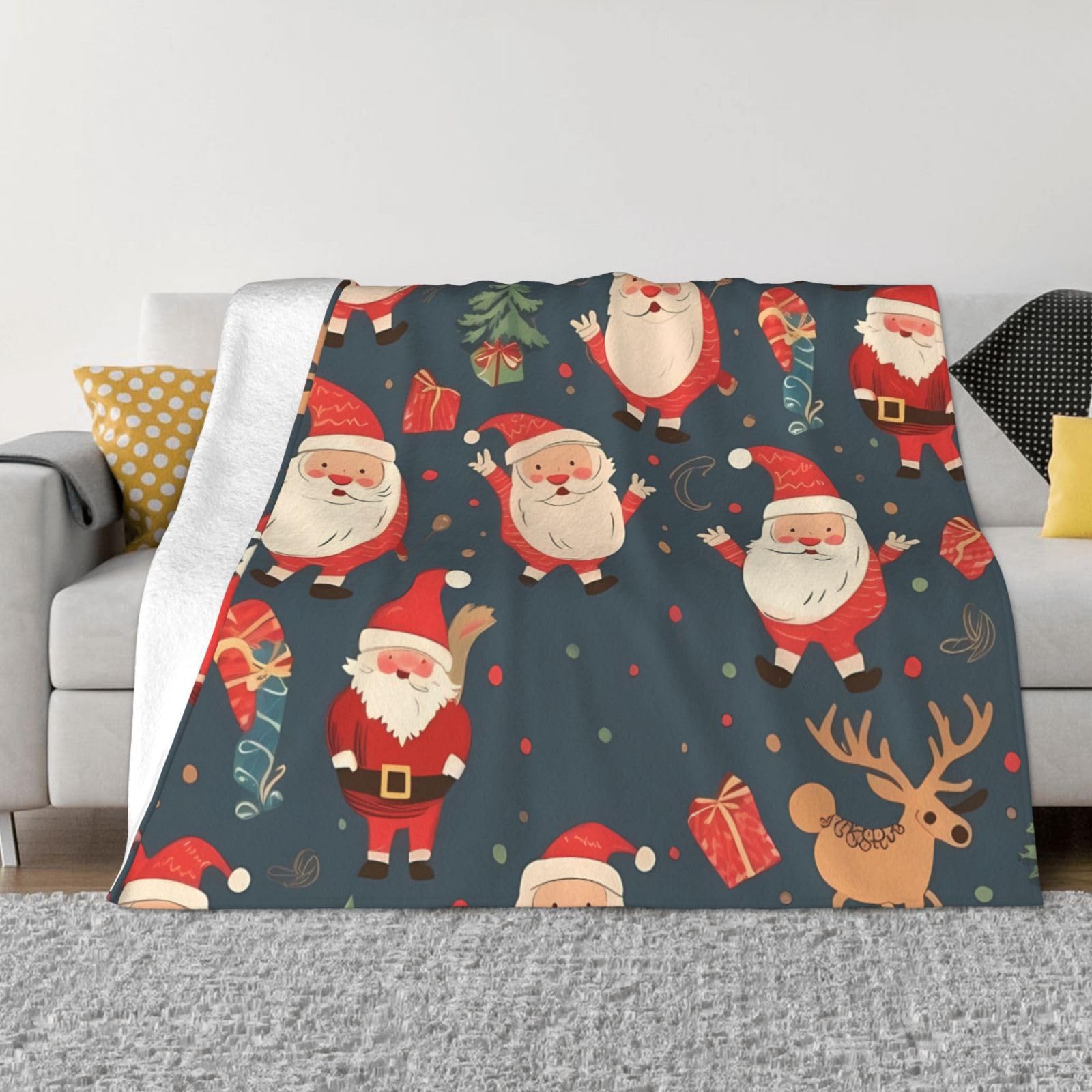 Couverture motif Père Noël anti-froid plaid en microfibre chaude et légère pour lit et sofa