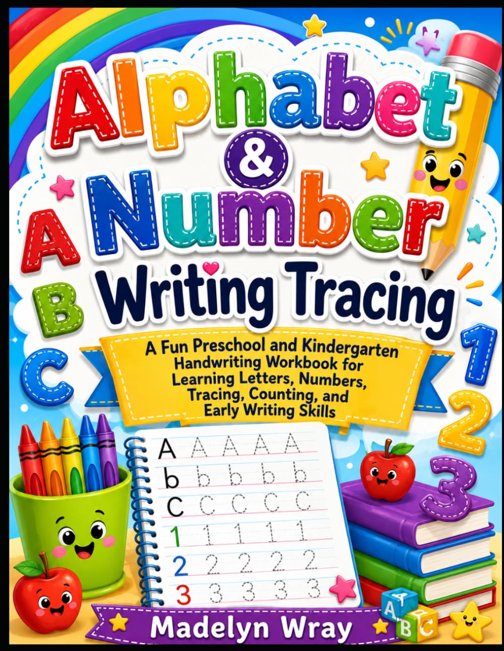 Alphabet & Number Writing Tracing Book.: A Fun Preschool and Kindergarten Handwriting Workbook for Learning Letters, Numbers, Tracing, Counting, and Early Writing Skills