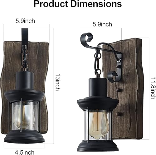 Miniatura 3 de Aplique de pared industrial vintage, lámparas rústicas de madera de metal para interiores, aplique de pared negro para comedor, pasillo, hotel, bar,