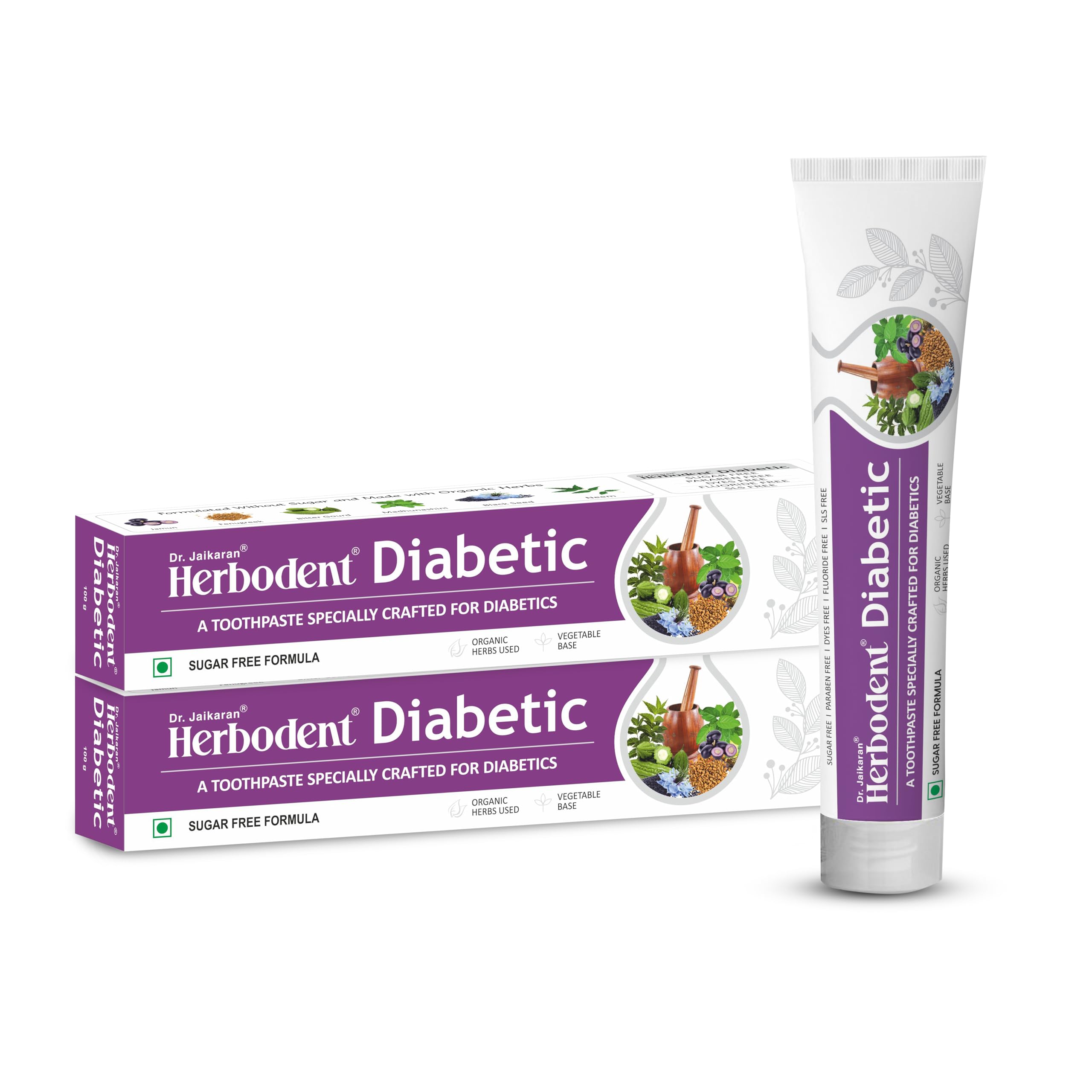 Diabetic Toothpaste - 100g Pack of 2 | Toothpaste specially crafted for Diabetics | SLS & SUGAR FREE Formula | 7 Organic Herbs - Jamun, Fenugreek, Bitter Gourd, Madhunashini, Black Seed...