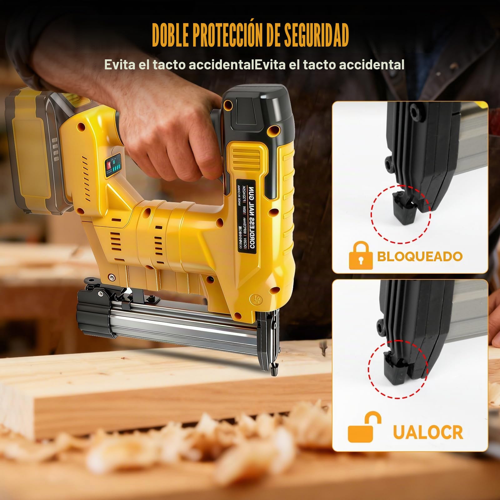 Clavadora inalámbrica 18GA mejorada, compatible con la batería Dewalt 20V, pistola clavadora eléctrica sin escobillas con 1000 clavos y 1000 grapas para mejoras en el hogar, bricolaje y carpintería.