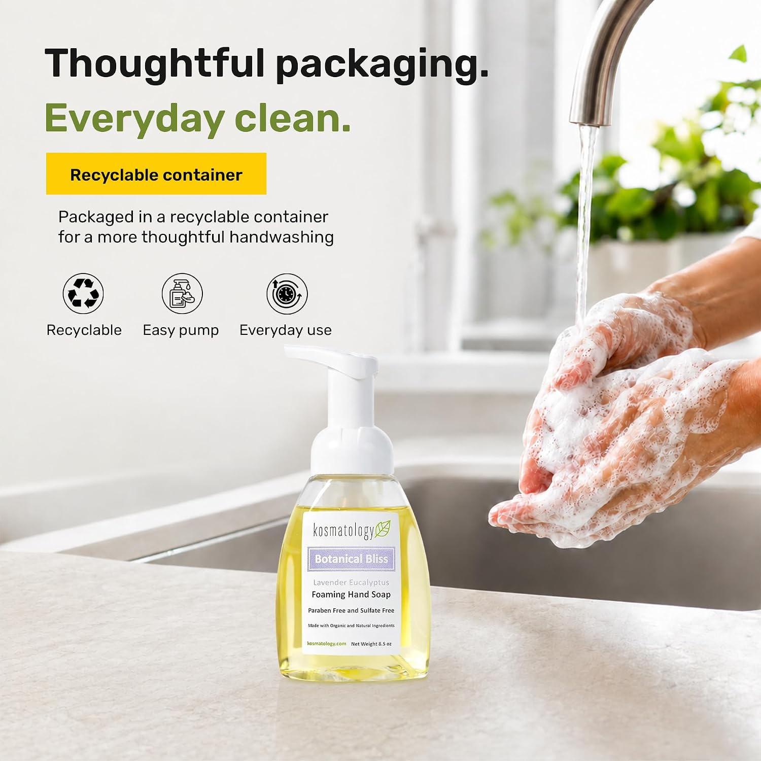 Organic Foaming Hand Soap Trio, Herbal, Botanical & Unscented, 3 Pack image 3