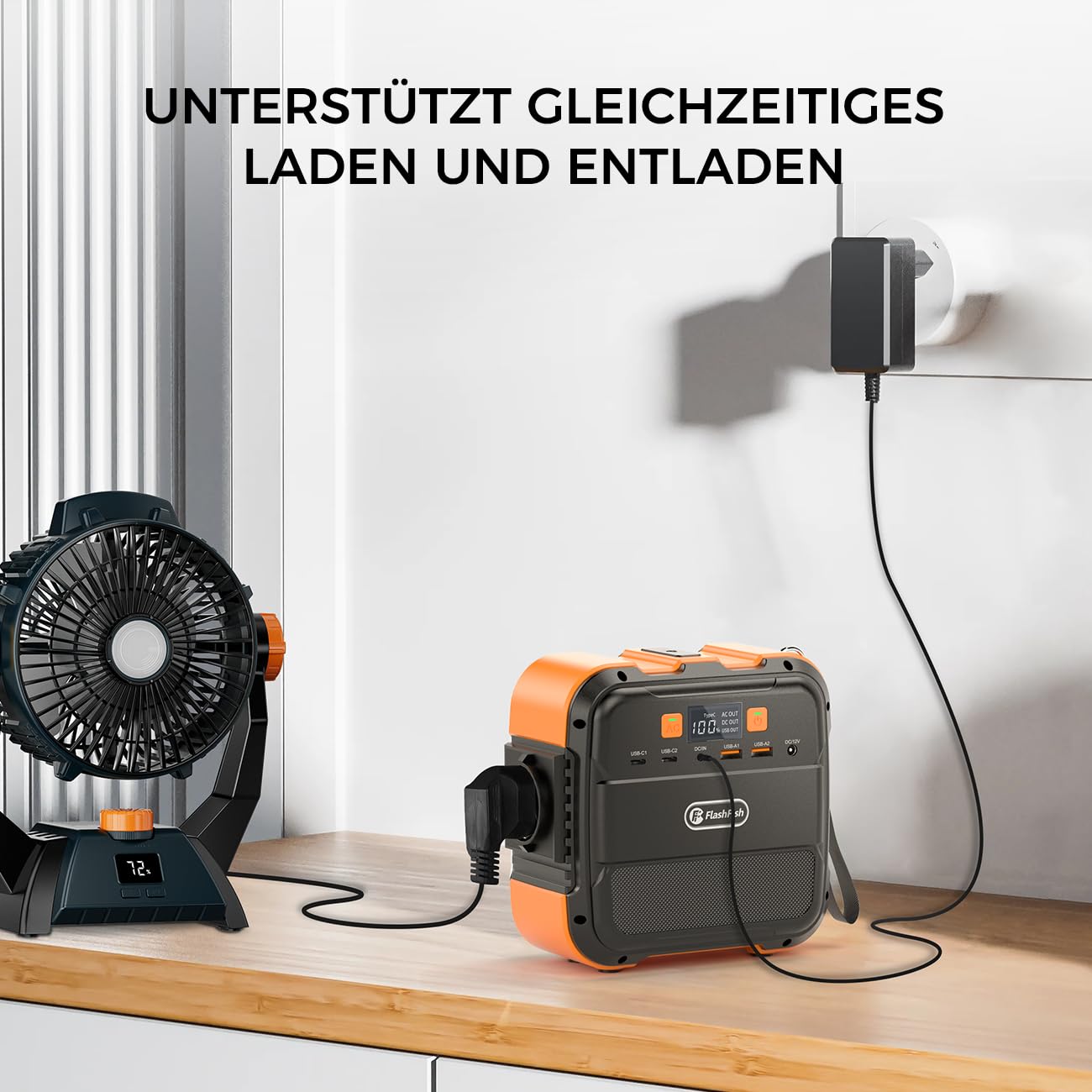 FlashFish Powerstation 98Wh 120W Solargenerator Akku mit 230V AC | Tragbare Solar generator mit Typ-C, USB, LED Licht – mobiler Stromgenerator für Camping, Reisen, Stromausfälle