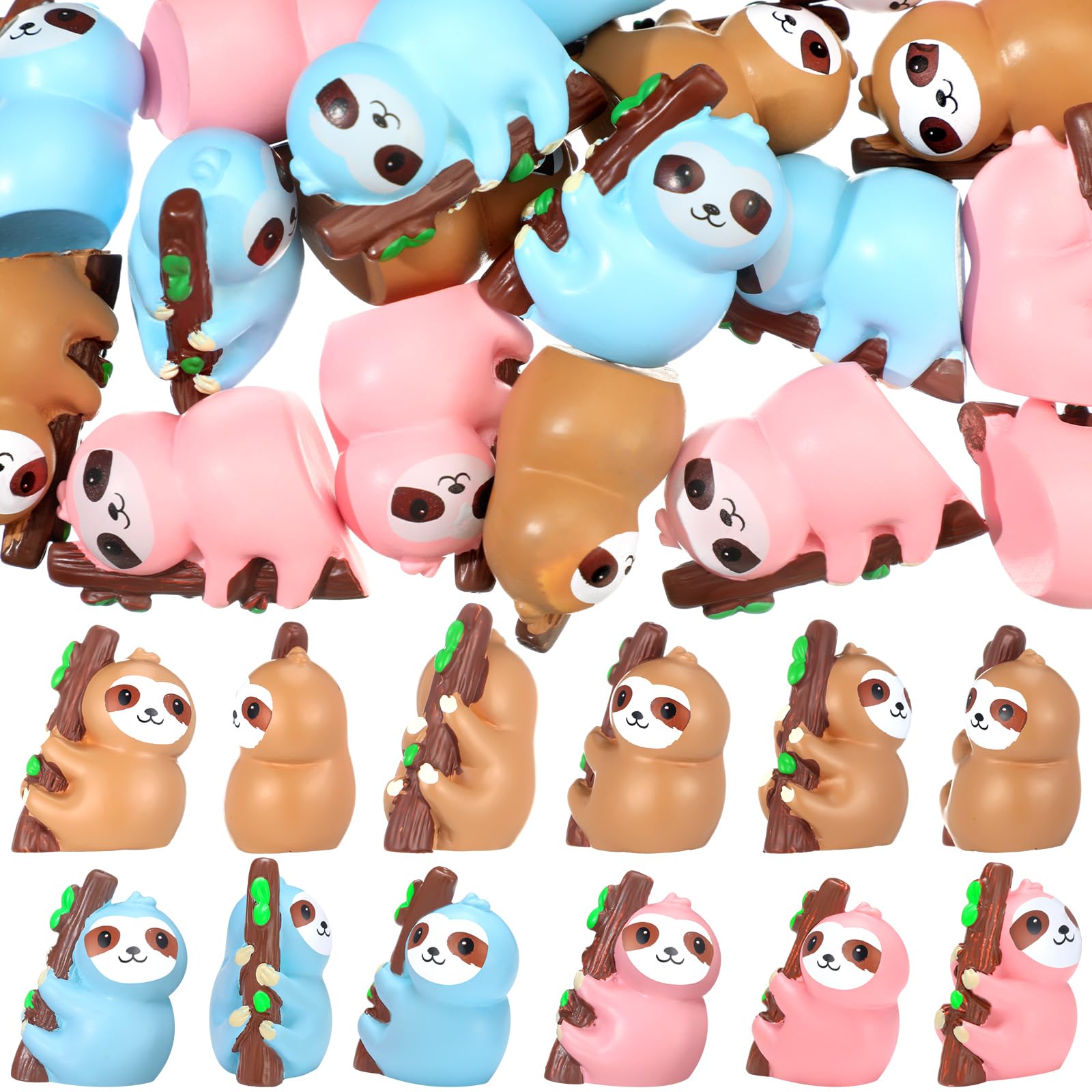 Silipull 48 Pcs Mini Sloth Figurines - Resin Micro Animals For DIY Crafts, Bonsai, And Party Decor (Brown)