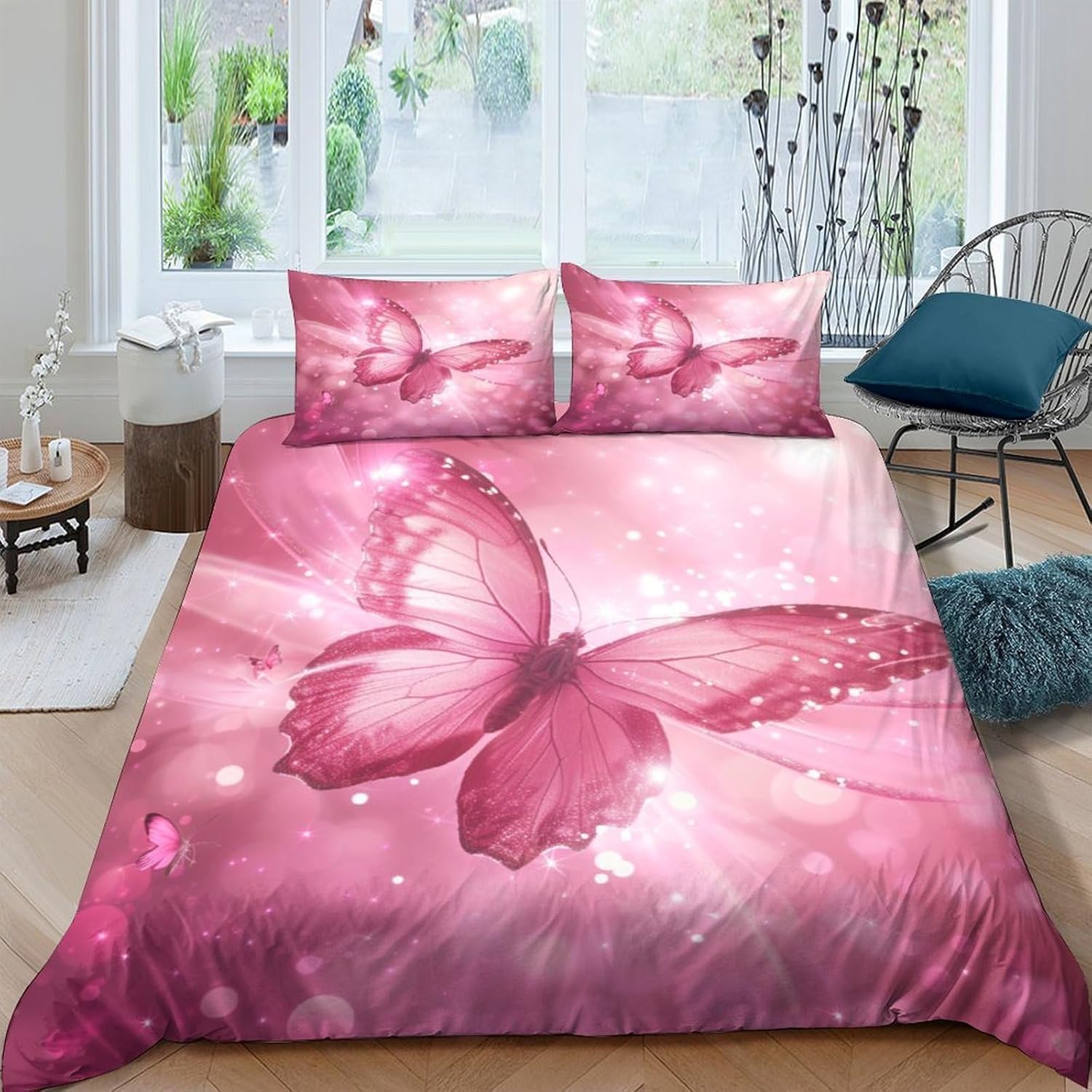 Housse de couette 260x230 cm avec 2 taies d'oreiller microfibre imprimé papillon 3D