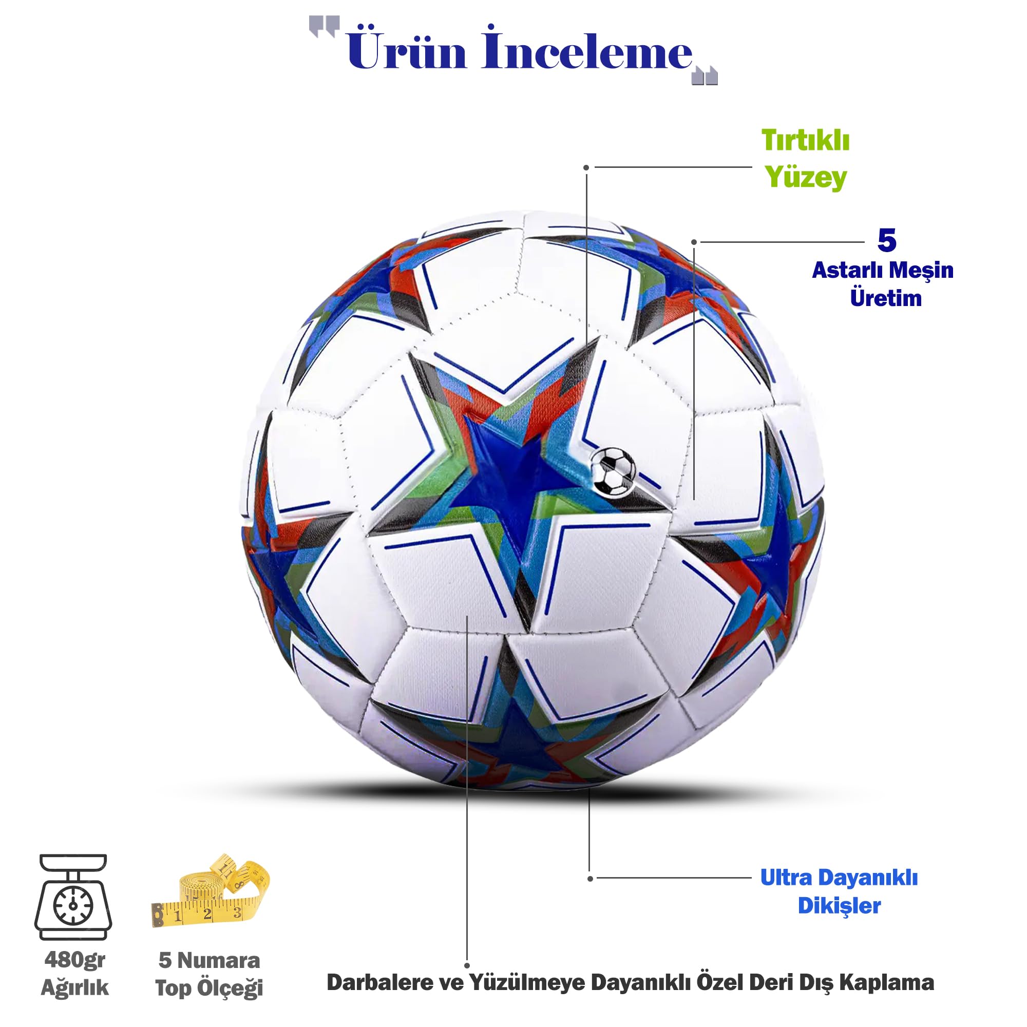 Hsport UEFA Şampiyonlar Ligi Futbol Topu Halı Saha ve Beton Zemine Uygun Dikişli Maç ve İdman Topu N