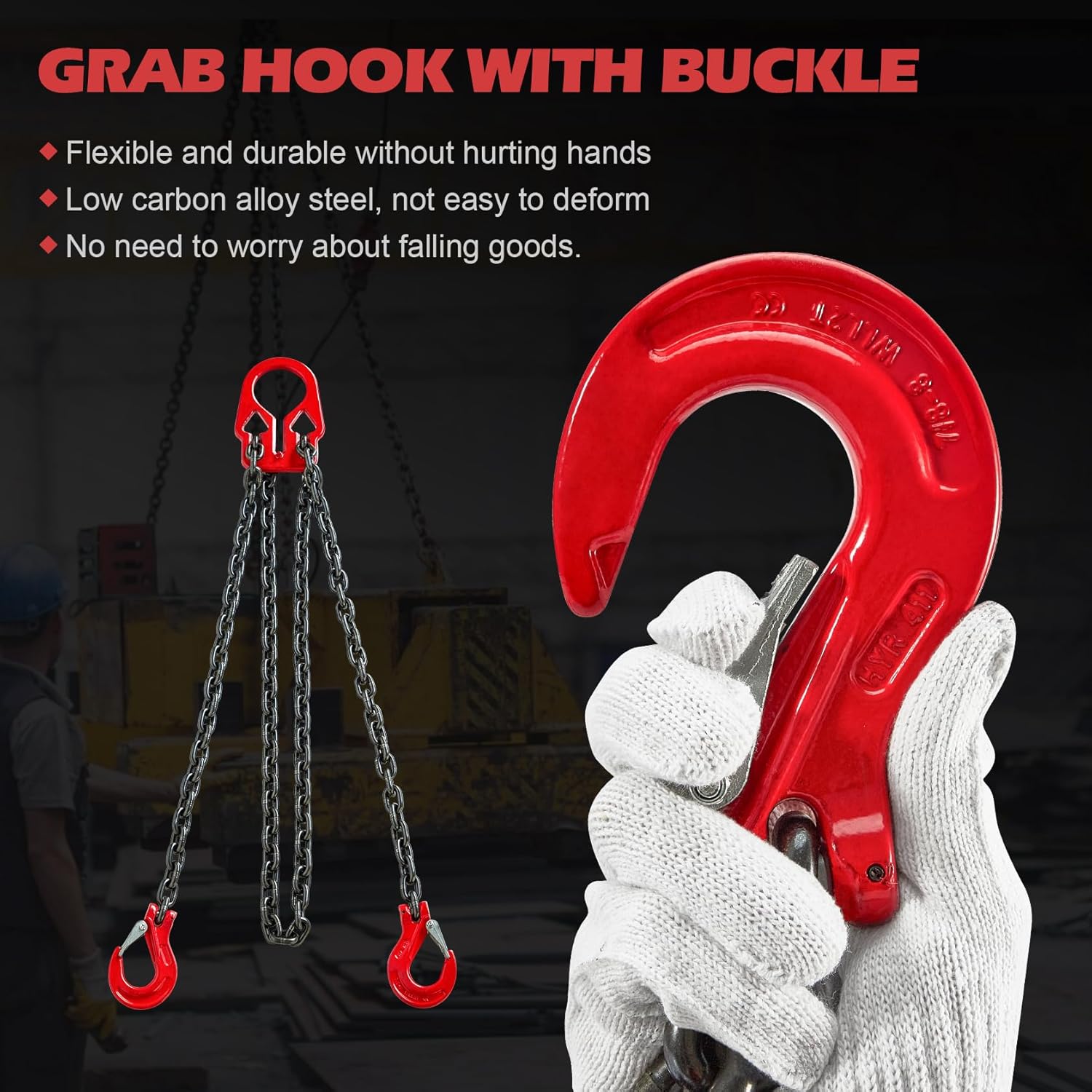 Pindex 5/16 Inch x 10 Ft 7000lbs 3.18 Tons G80 Chain Sling with Adjuster Hooks,Adjustable Length and Angle for Safe Towing - Image 7