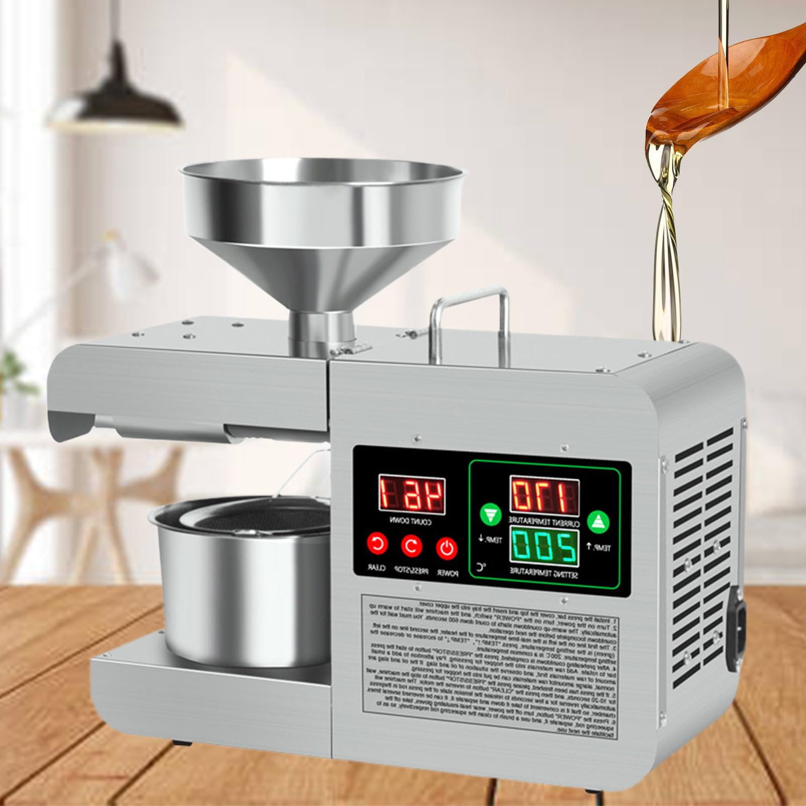 MYUYEE Electric Oil Press Extractor, Automatic Mill,Cold,Hot Makerstainless Steel Expeller For Pressing Peanut,Sesame Seeds,Soybeans