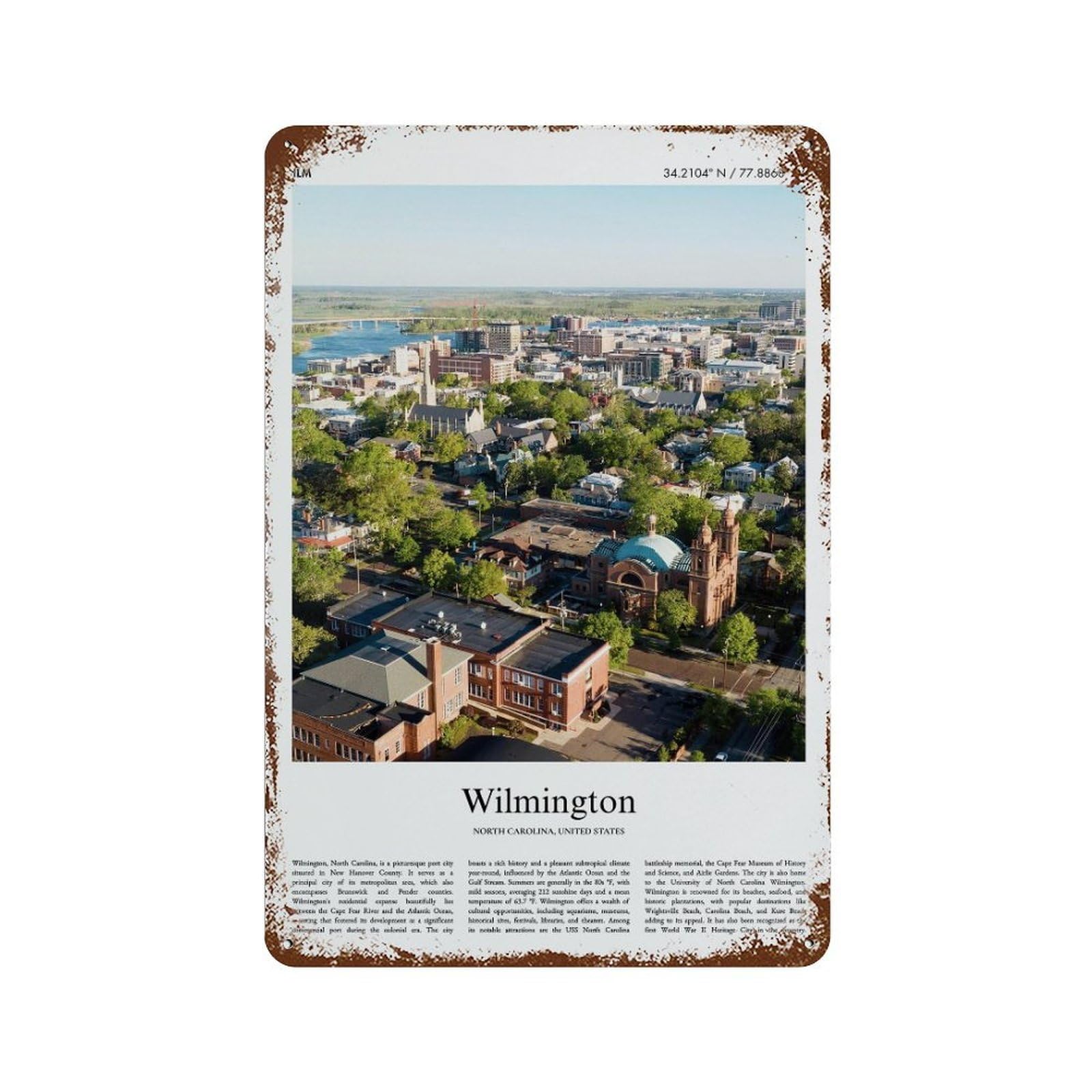 xiaoxiaoshen Wilmington North Carolina, United States, USA City Scenery Wall Decor Art Metal Tin Poster Modern Home Decor Art Home Bar Shop Decorations Vintage Sign 30x20cm